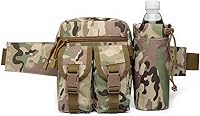 Vista 10 de Riñonera táctica con soporte para botella de agua, versátil e impermeable, cinturón de utilidad para senderismo al aire libre, camping, pesca (negro)