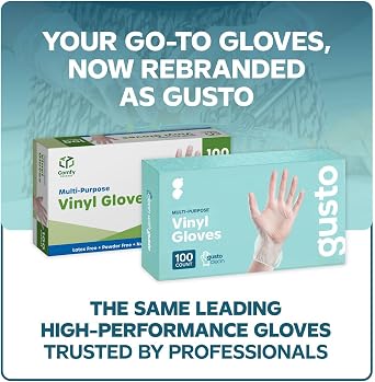 GUSTO Disposable Vinyl Gloves Clear, Latex-Free, Powder-Free, BPA-Free Safe for Food Handling, Cooking & Cleaning