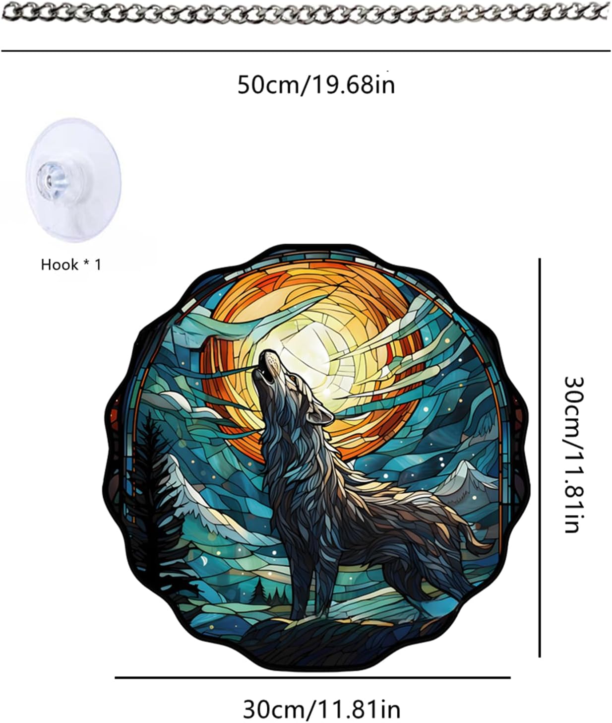 Jungle Wolf Acrylic Window Hanging, Full Moon The Wolf Howls Stained Acrylic Window Decor Hanging Ornaments Indoor Outdoor Garden Stained Art Panel Gift for Women Christmas Thanksgiving - Image 2