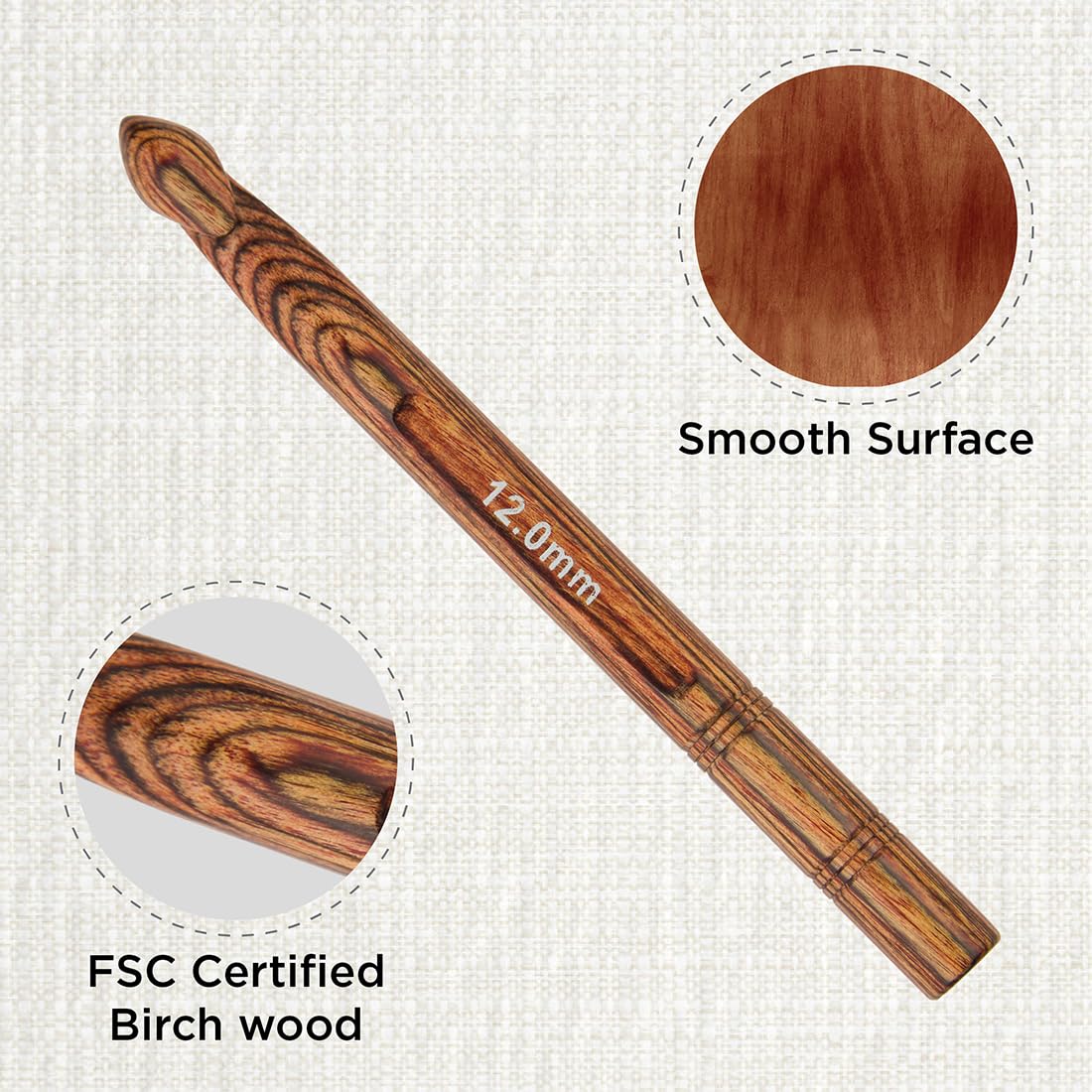 KnitPro Ginger Single Ended Crochet Hook, Brown, 12.00mm - Image 2