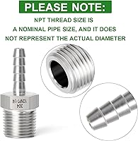 Vista 4 de TAISHER 2 piezas de forja de acero inoxidable 304 de accesorios de manguera de aire, accesorios de púas de manguera de 1/4 pulgadas x 1/2 pulgadas