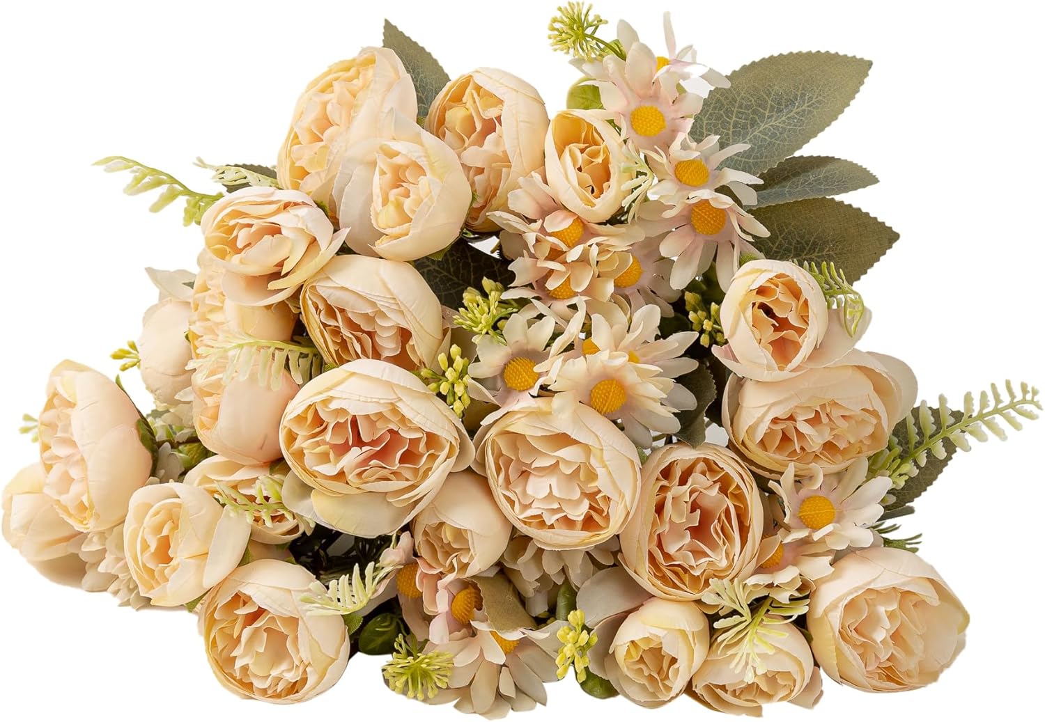 Artificial Peonies Flowers,Fake Peony Silk Chrysanthemum Flower Bouquet 4 Bundles Plastic Florals Bulk Arrangements for Vase Wedding Decoration(Champagne)