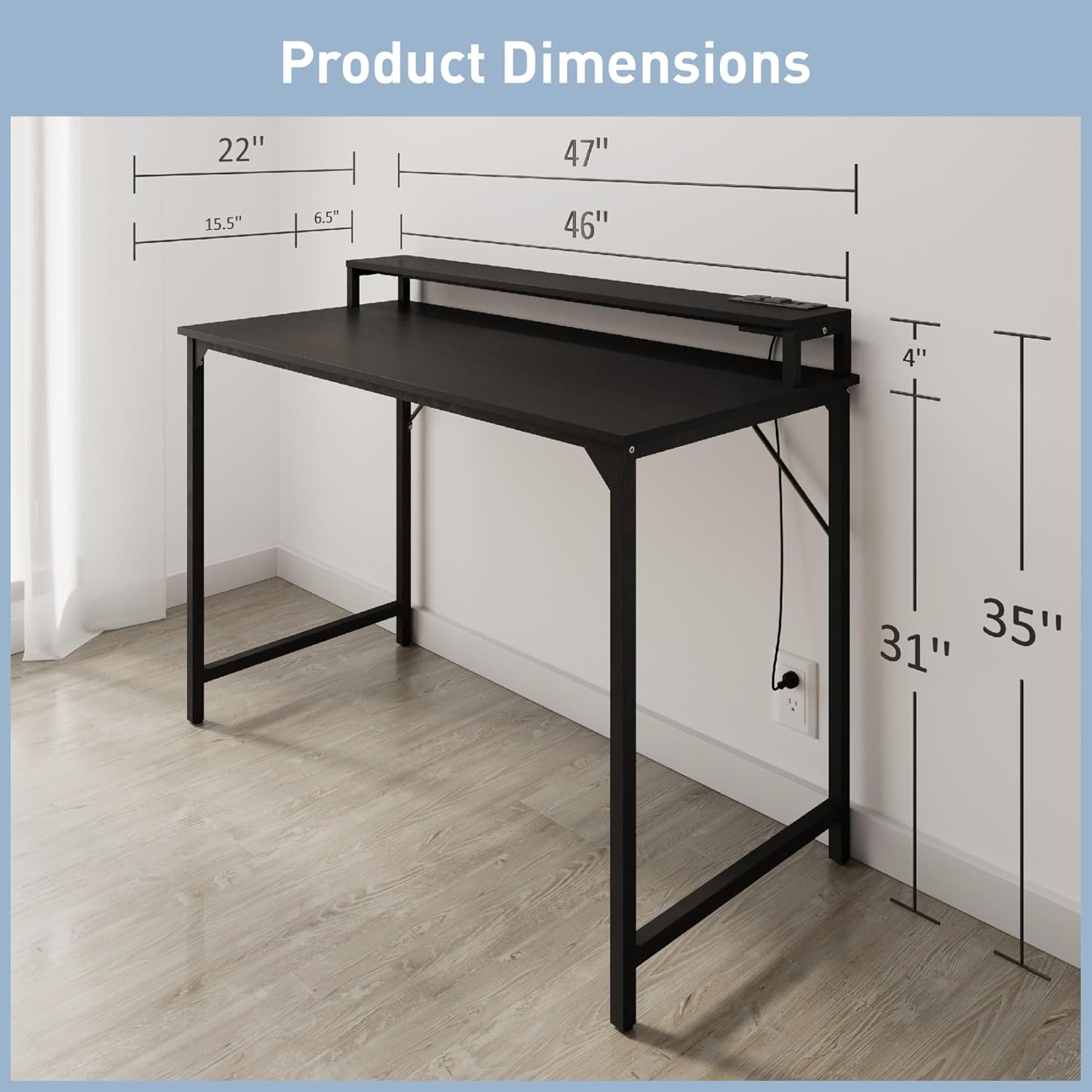Product dimensions diagram for Realspace Rezio Computer Desk