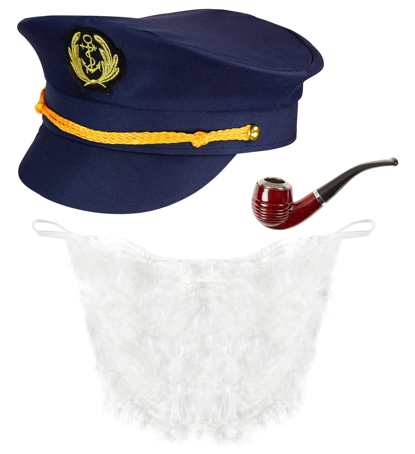 Dreamzfit Sea Captain Hat & Pipe Set, Blue/White/Borwn