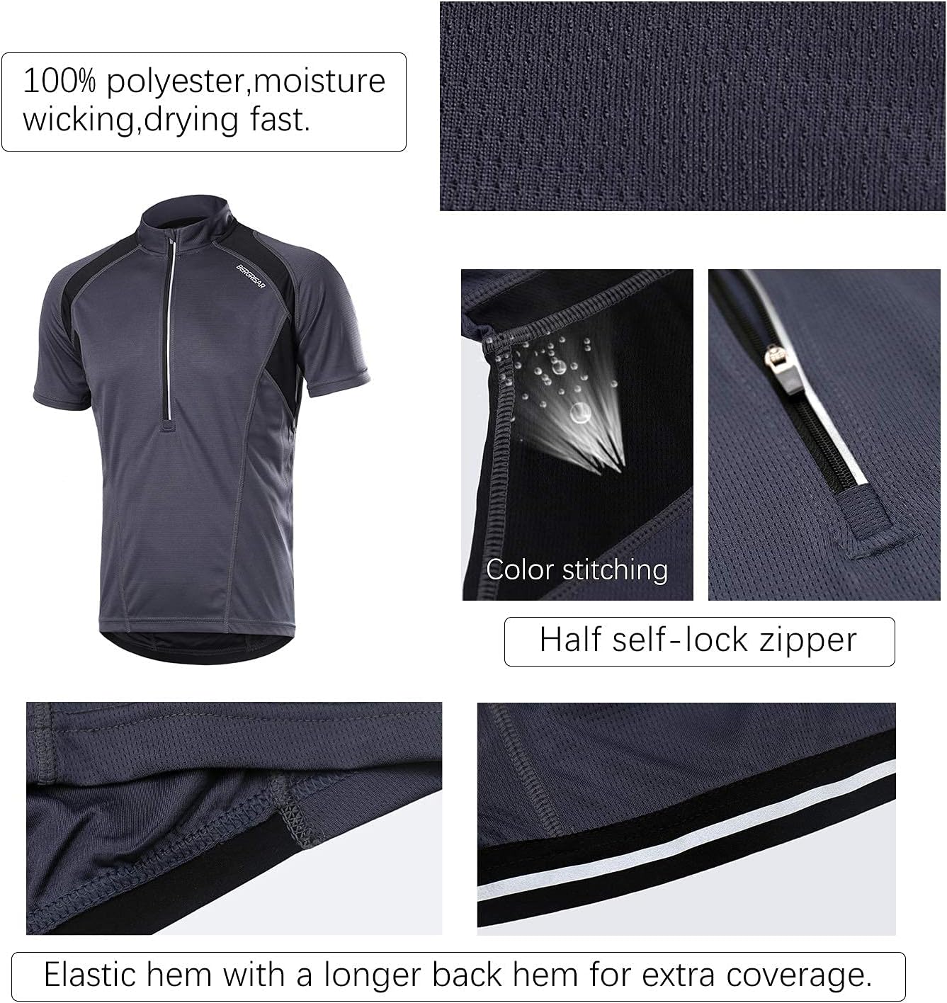 BERGRISAR Mens Mountain Bike Shorts & Cycling Jersey Half Zipper Road Bicycle Shirt
