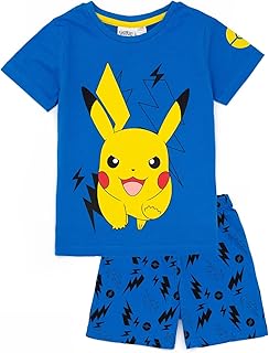 Pokemon Boys Blue Pikachu Pyjama Set | Kids Pikachu T-Shirt and Shorts PJs | Electric Pikachu Design | Official Pokemon Merchandise for Little Pokemon Trainers