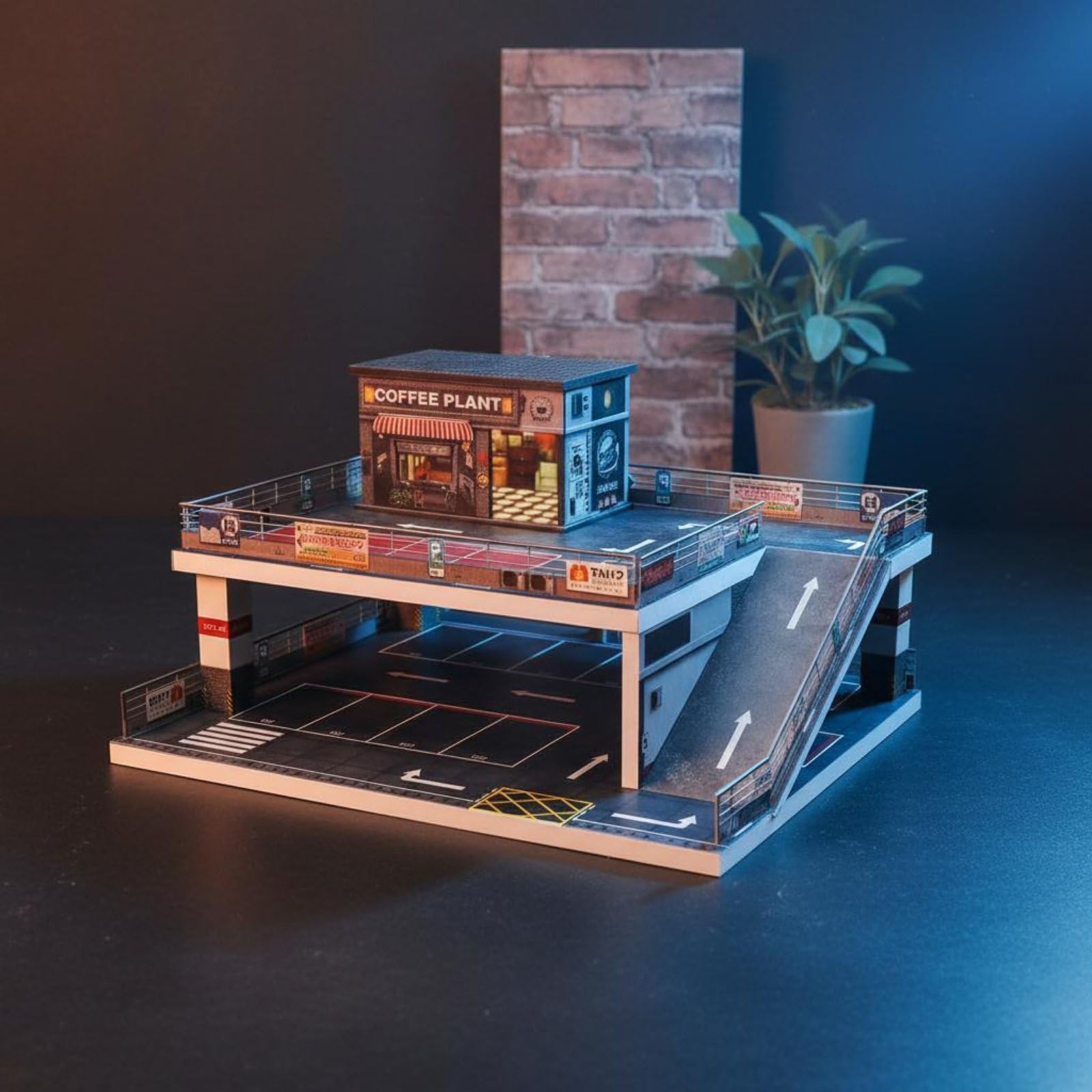Car Display Rack Spielzeuggarage Doppelparkhaus Miniaturregal Resin Faserbrett zur Präsentation von Modellautos für Arbeitszimmer Zuhause Hobbyraum Schauvitrine, Car Wash