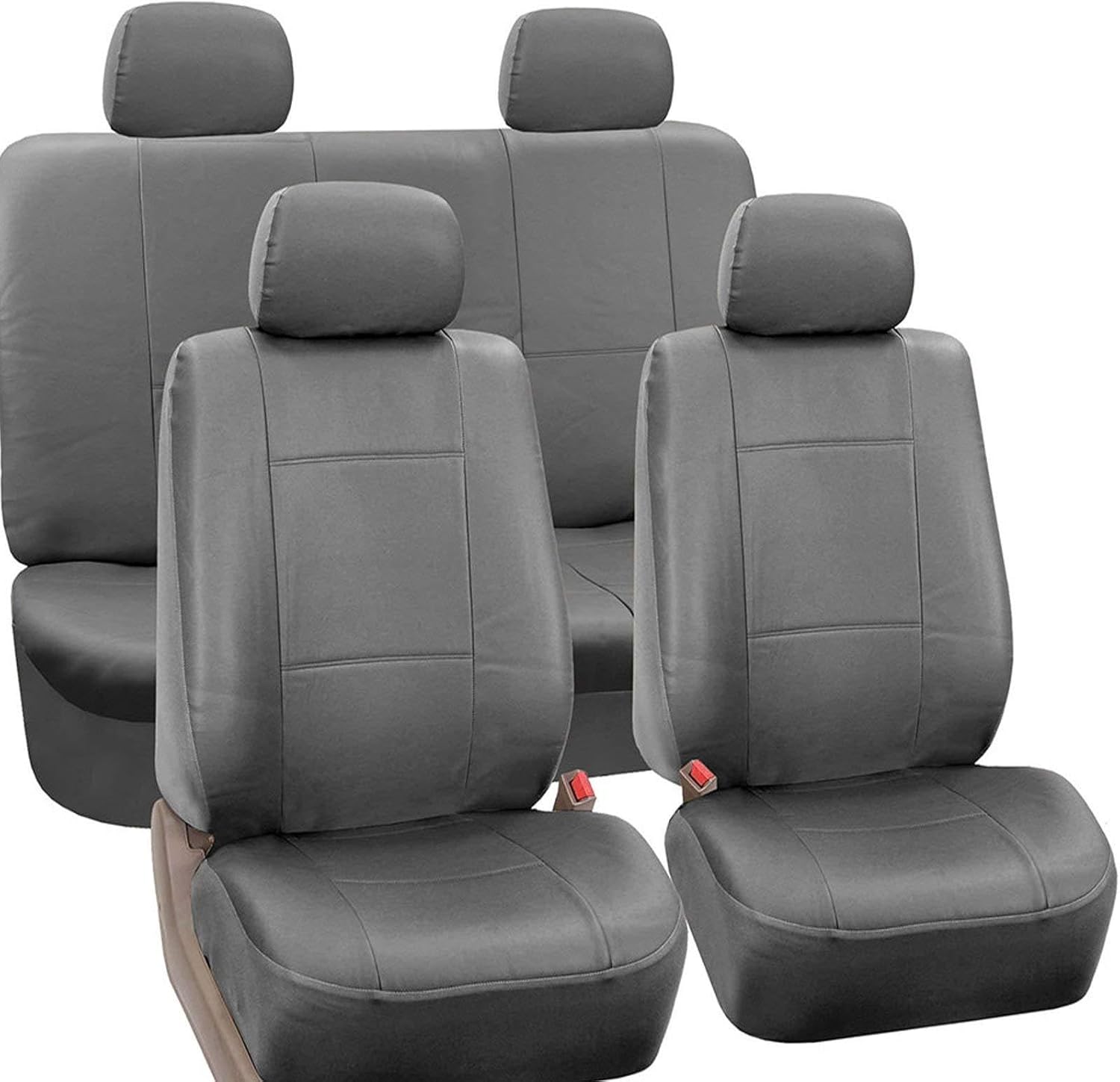 FH Group Car Seat Covers PU Leather Full Set Automotive Seat Covers Front Set and Rear Solid Bench Gray Seat Covers with Gift Universal Fit Interior Accessories for Cars Trucks and SUVs