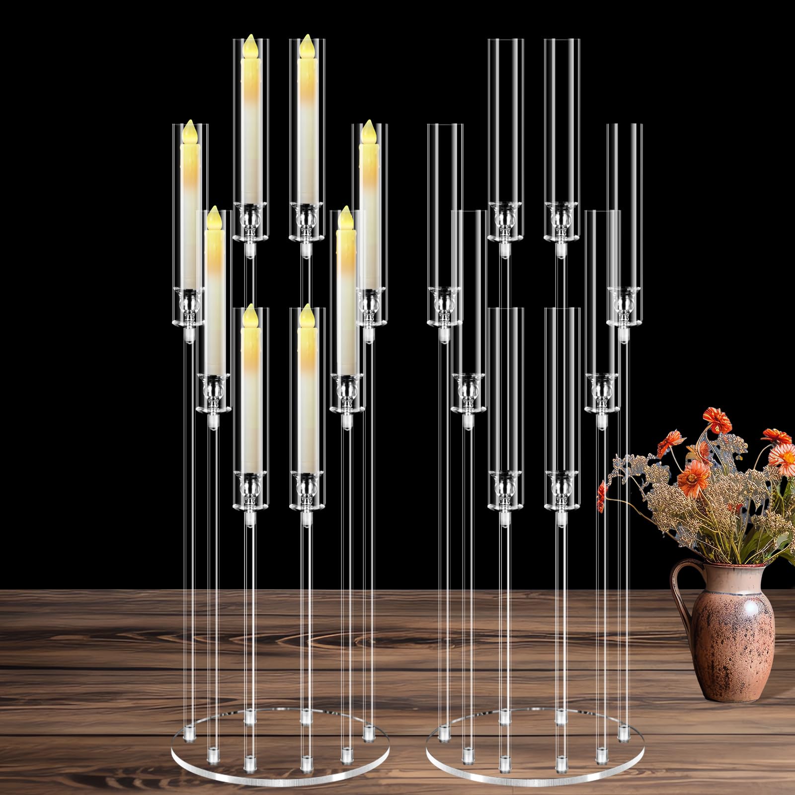 Kerzenhalter aus Acryl, 8 Arme, 97 cm hoch, für Heimdekoration, 2 Sets | Tafelaufsätze für Tische, passend für 2,2 cm LED-Kerzen, Einweihungsgeschenk