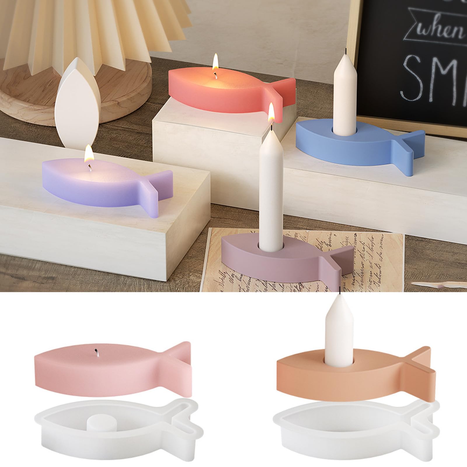 Goldyida 2 Stück Silikonform Fisch Kerzenhalter Silikon Gießform Teelichthalter Giessformen DIY Fisch Silikonform für Kommunion Deko Konfirmation Taufe Geschenk