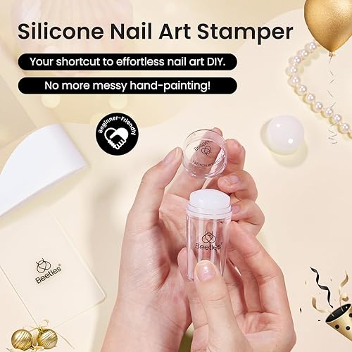 Miniatura 7 de Beetles Sello de Uñas 3 Piezas Kit de Sello de Uñas de Punta Francesa de Silicona con Cabezales de Sello de Uñas de Repuesto y Raspadores