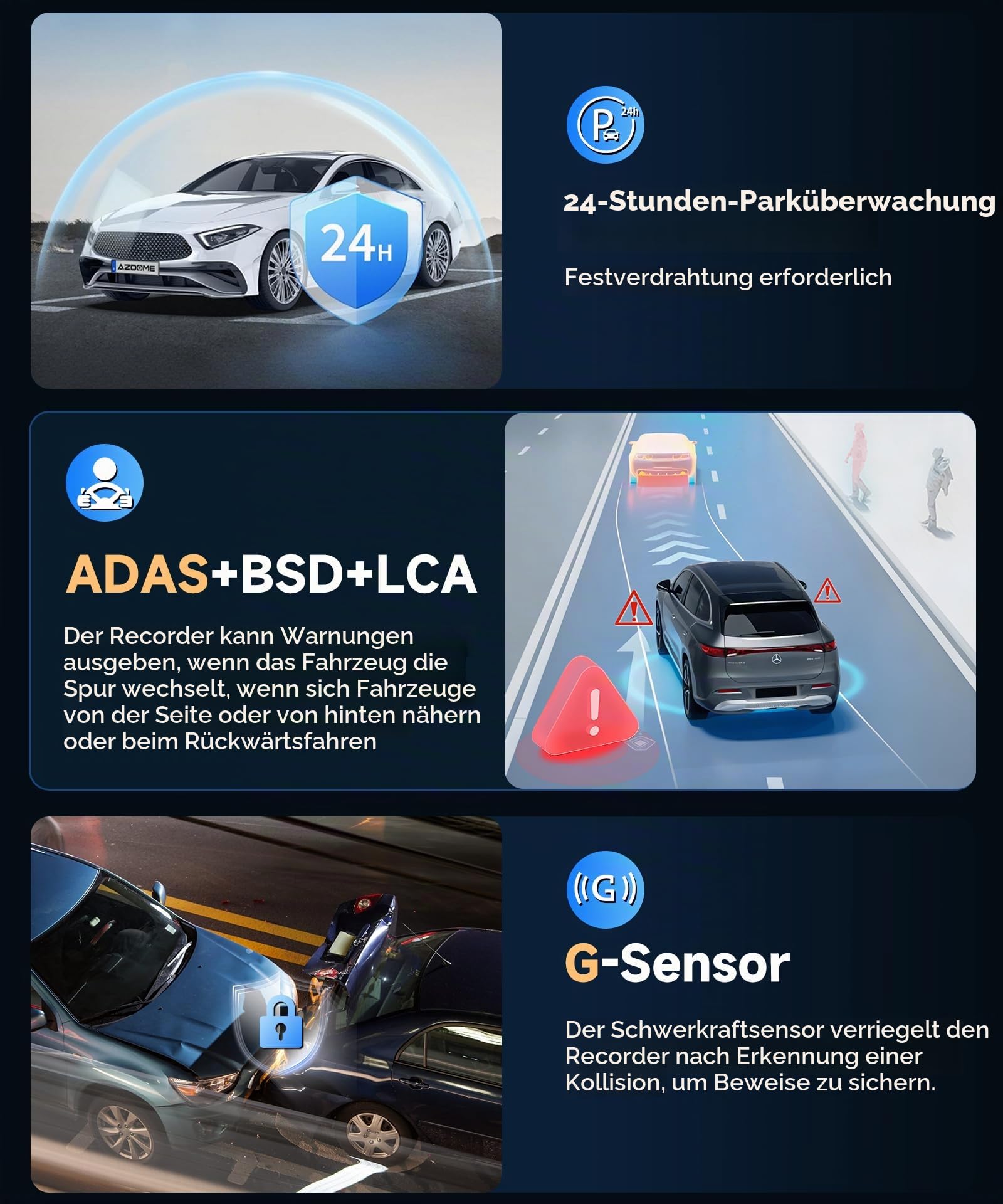 VECHTEL 4K+2K Dashcam Auto Vorne Hinten mit 5.8G+2.4G WiFi,2*Dash Cam 1080P Auto Kamera mit 3.16-Zoll IPS Bildschirm,24H Parküberwachung,Nachtsicht,G Sensor,mit 64GB