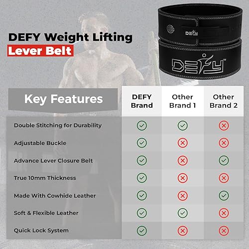 Miniatura 6 de DEFY - Cinturón de palanca de levantamiento de pesas de cuero puro de 0.394 pulgadas, cinturón de gimnasio de palanca de 4 pulgadas de ancho,