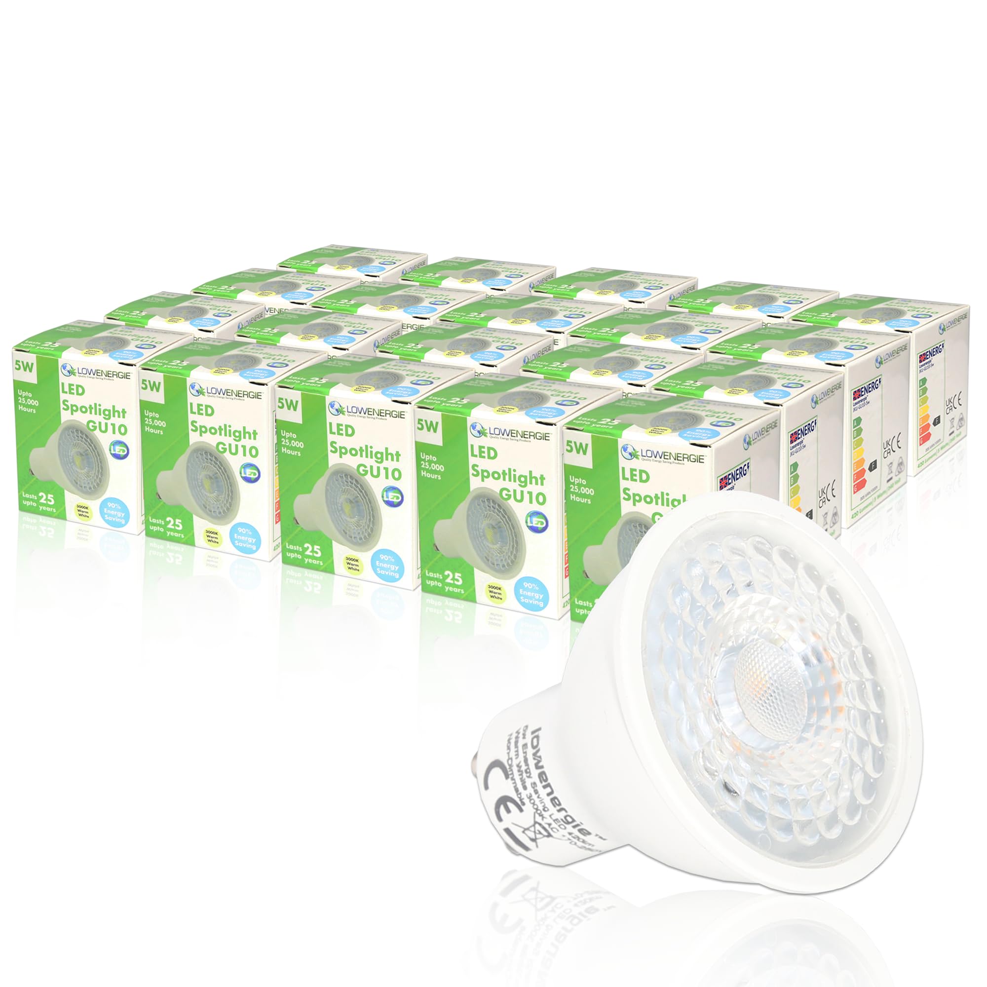 LOWENERGIE 5W GU10 SMD LED Spotlight Lamp Downlight F Rated Bulbs Lights 240V (Warm White 3000K, 20 Pack) — image 1