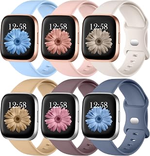 Maledan 6 Pack Band Compatible with Fitbit Versa 2 Bands for Women Men, Soft Silicone Replacement Wristbands Bracelet Sport Band for Fitbit Versa 2/ Versa/Versa Lite/SE Smart Watch Band Accessories