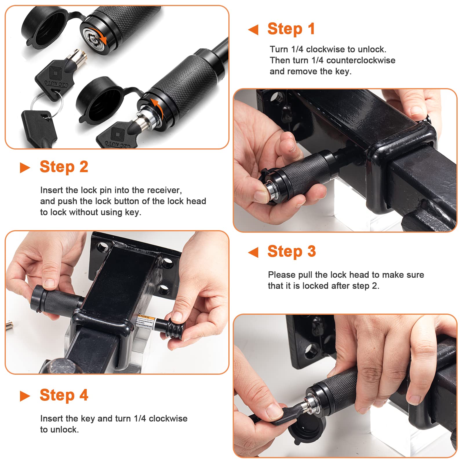 CZC AUTO Heavy Duty Trailer Hitch Receiver Lock Pin, 5/8 Inch Dia, 4