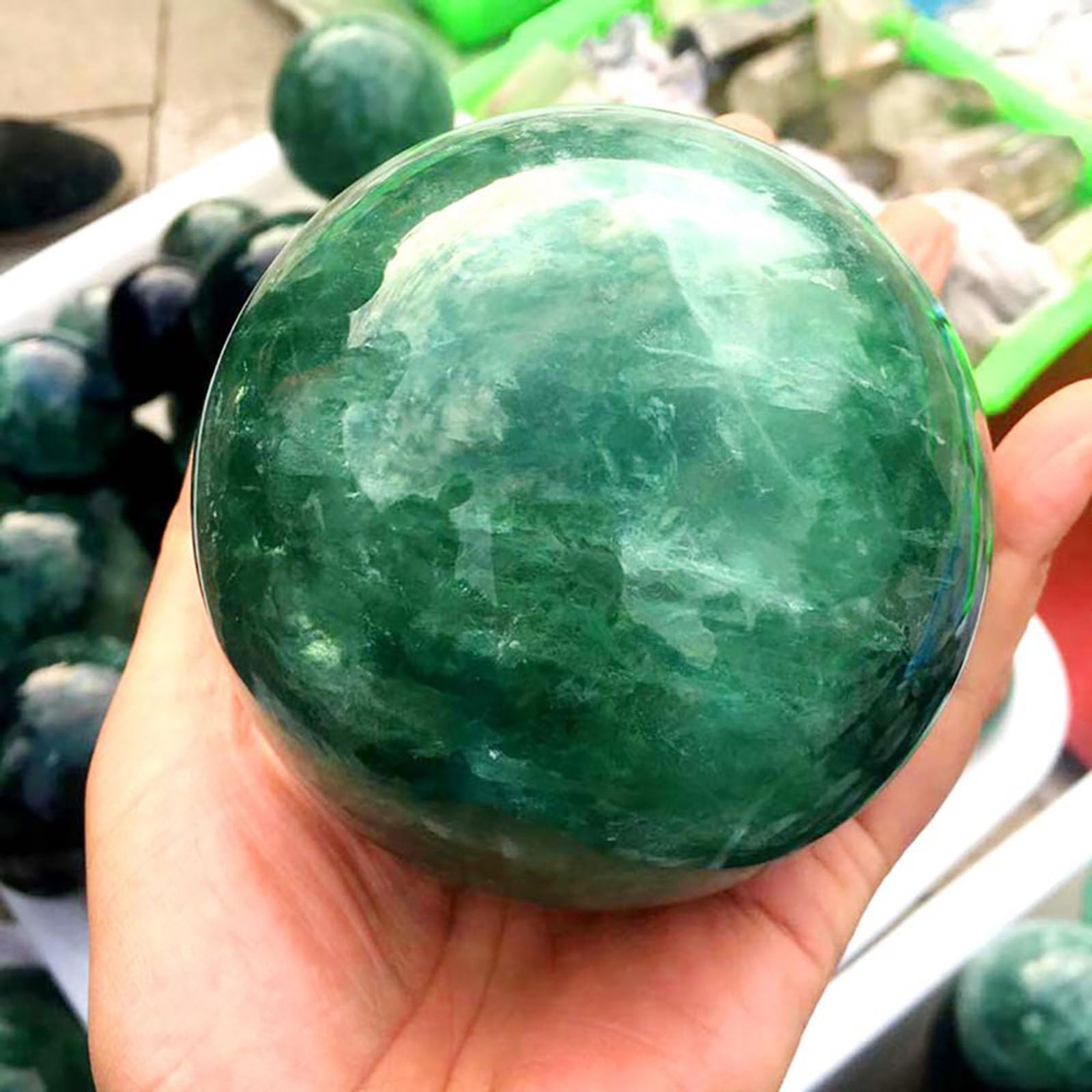Adorno de Bola de Cristal de fluorita Verde, Escultura de orbe de Piedra de Cristal Feng Shui, Esfera Decorativa de Piedra Pulida de Escritorio para adivinación y decoración,50~60mm