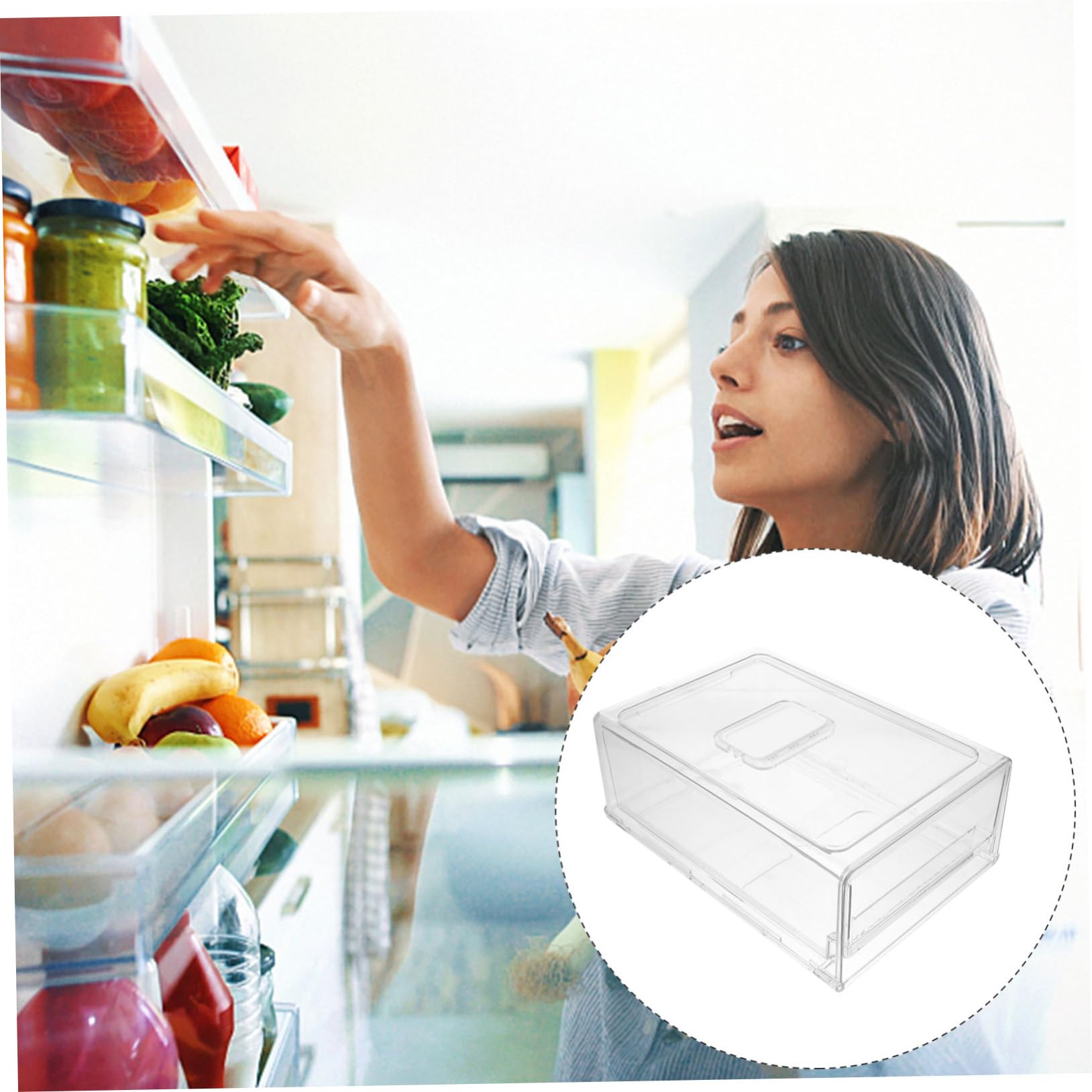 OUNONA Caja de Almacenamiento Blanco Diseño Apilable y Extraíble Tipo Cajón de Plástico para Organizar Frutas y Alimentos Hogar para Frigorífico