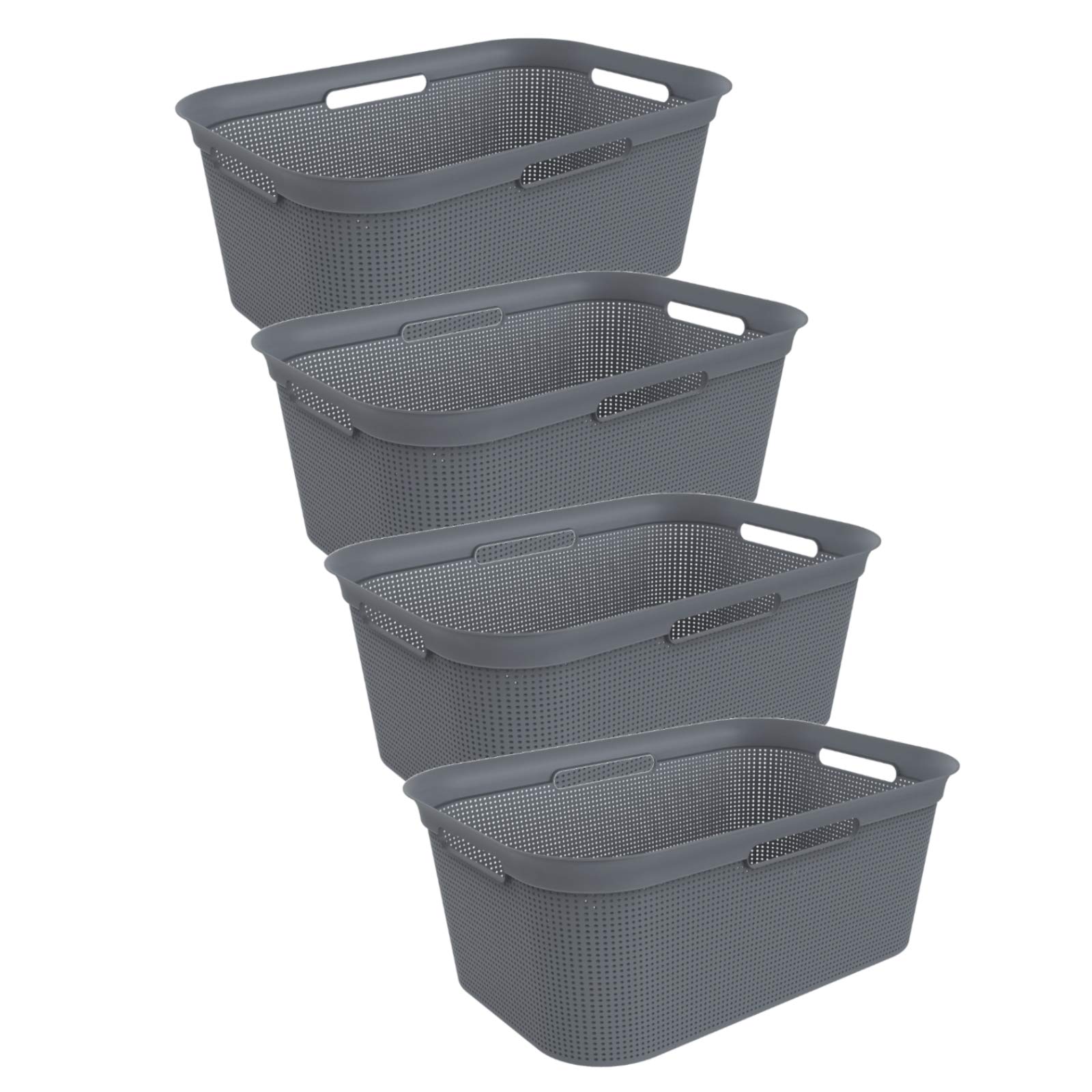 Rotho Brisen-Set di 4 cesti portabiancheria, 40 l, in plastica (PP), Senza BPA, Colore: Antracite, 59,6 x 39,6 x 23,2 cm