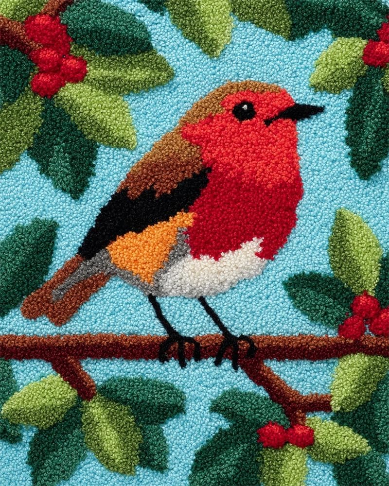 FWRTYCB Latch Hook Rug Kits, Robin on a Tree Branch