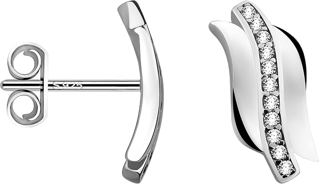 SOFIA MILANI - Women's Earrings 925 Silver - with Zirconia Stones - Wave Spiral Stud Earrings - 20492