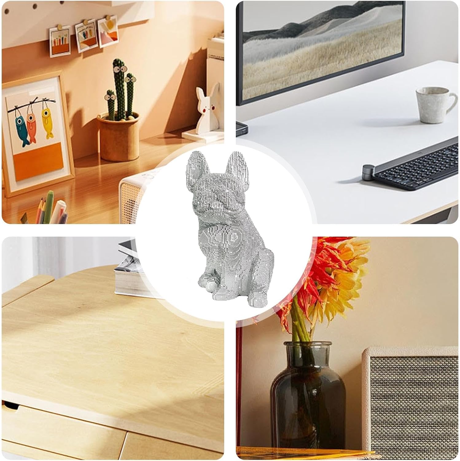 座っているブルドッグ像 &ndash; フレンチブルドッグの置物 樹脂製 ペットオーナメント ホームデコレーション、オフィスデスク、リビングルー