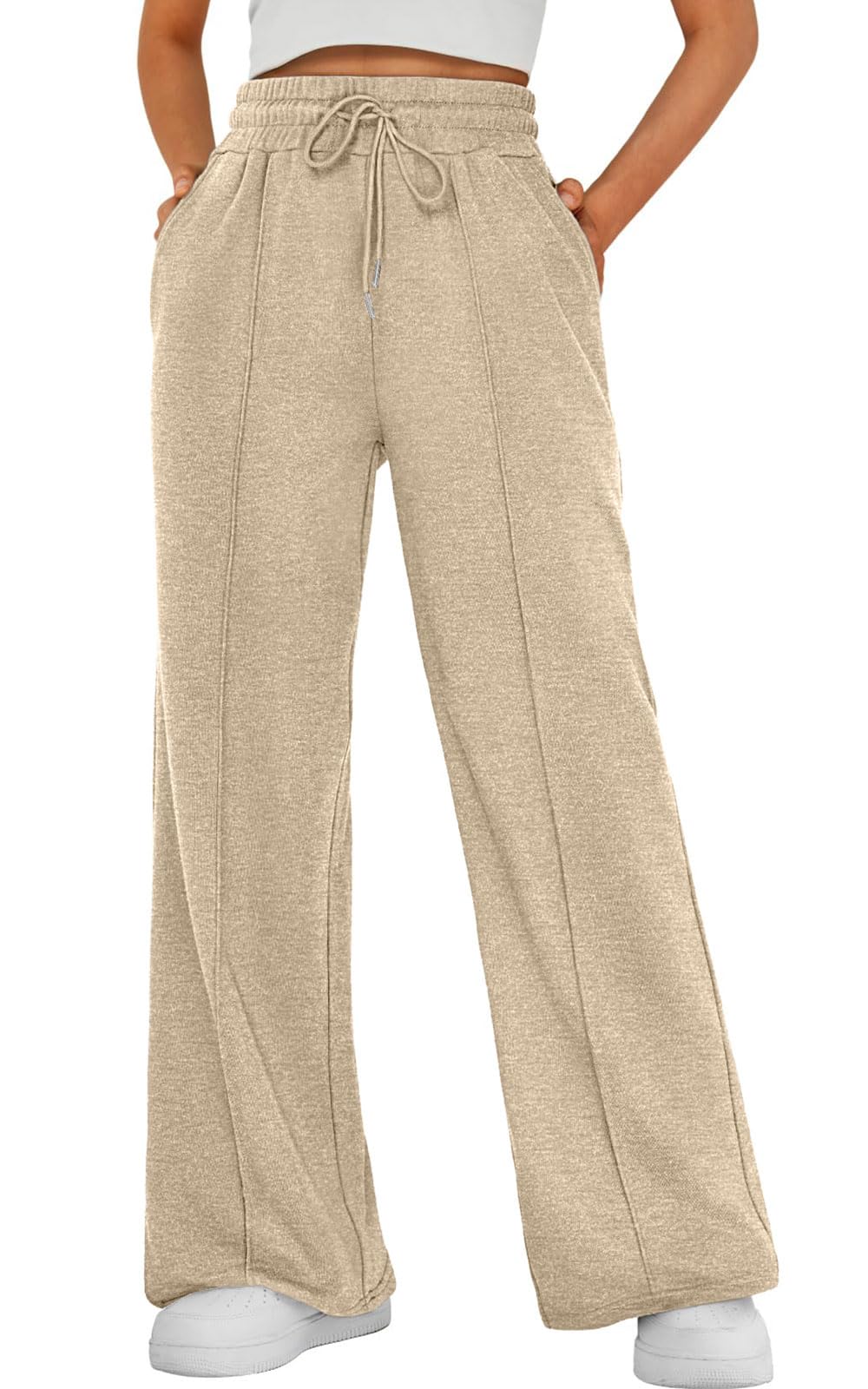 Chatinction Pantaloni Palazzo Donna Vita Alta Elastici | A Gamba Larga Con Coulisse E Tasche | Tessuto Rayon E Poliestere