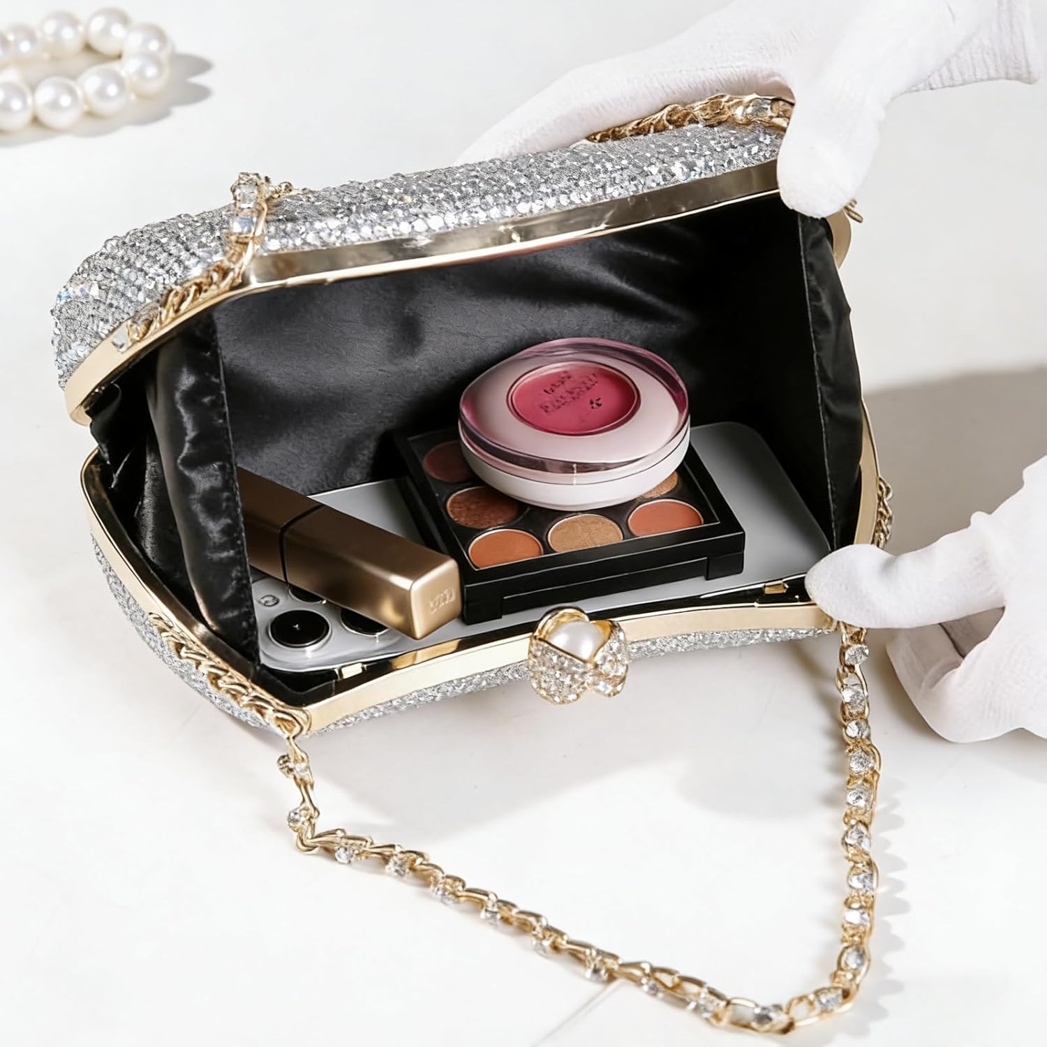 2026 Sparkly Rhinestones Clutch Purses for Women 3d Crystal Evening Bags PU Leather Handbag for Party