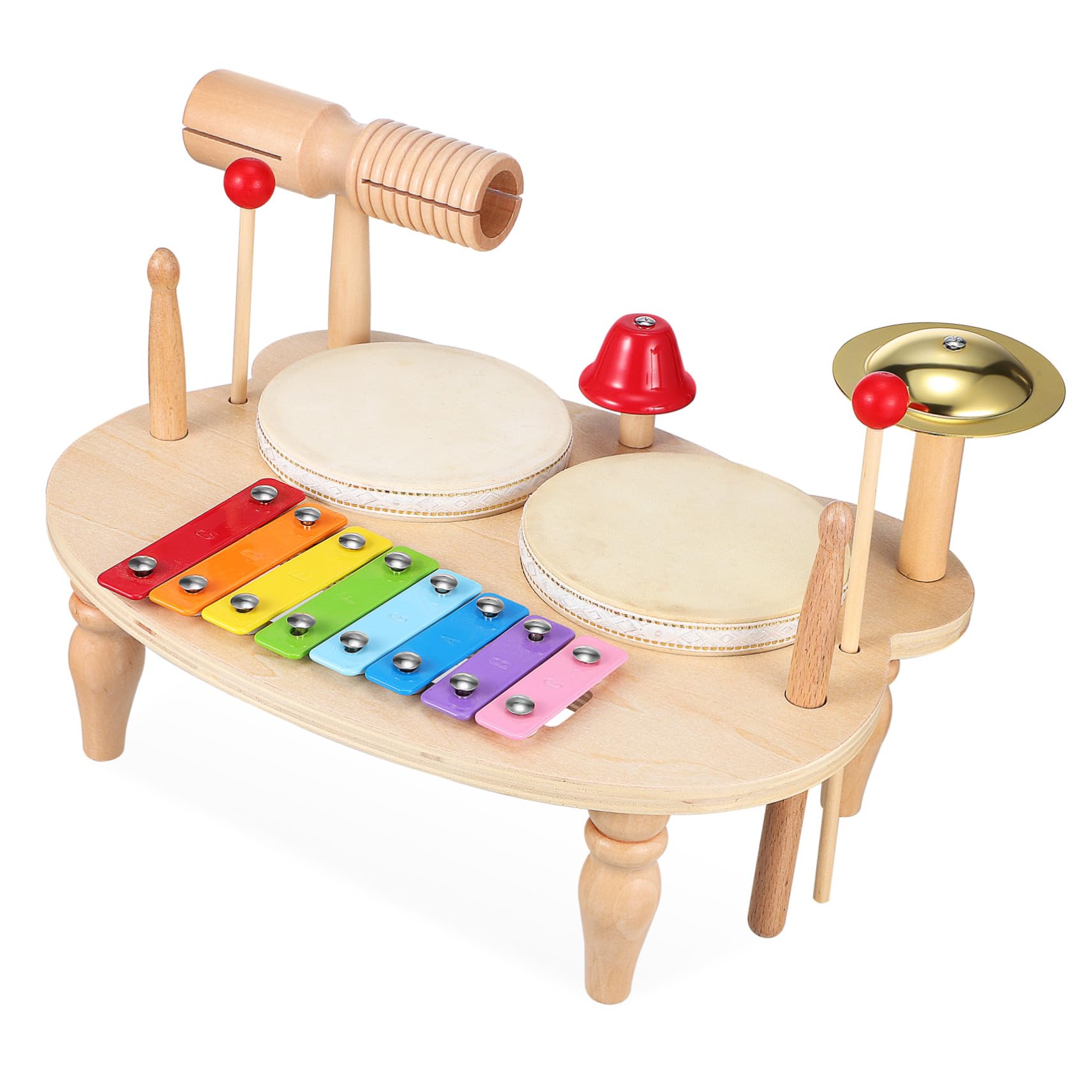 Mikikit Percusión Infantil de Madera con Xilófono y Pandereta Instrumento Musical Educativo para Regalo Colorido y Seguro Sonido Claro y Variedad de Tonos