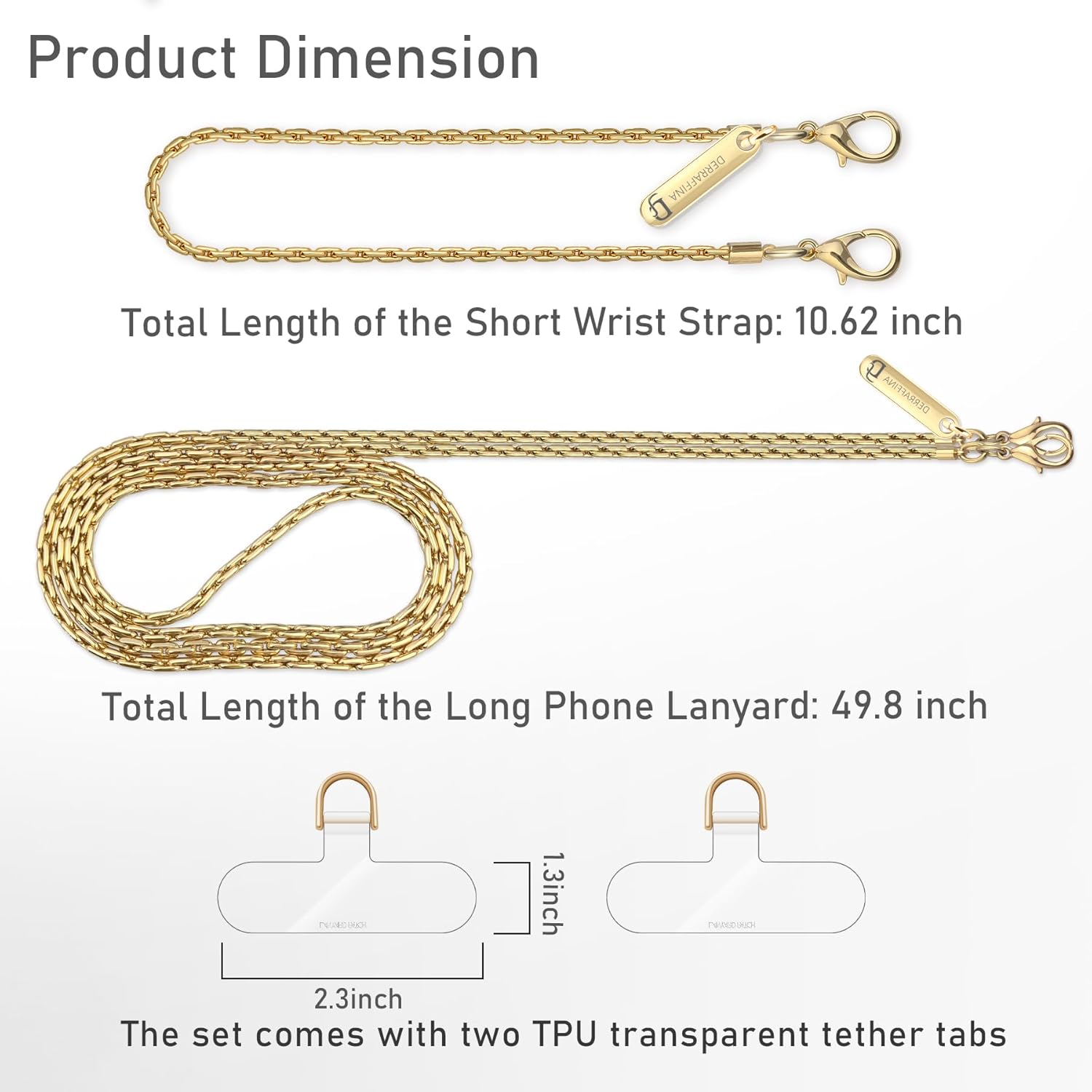 Metal Phone Chain, Crossbody Detachable Phone Lanyard with 1*Wrist Strap & 2* Tether Tabs for iPhone and Smartphones(PaleGold,Extend)