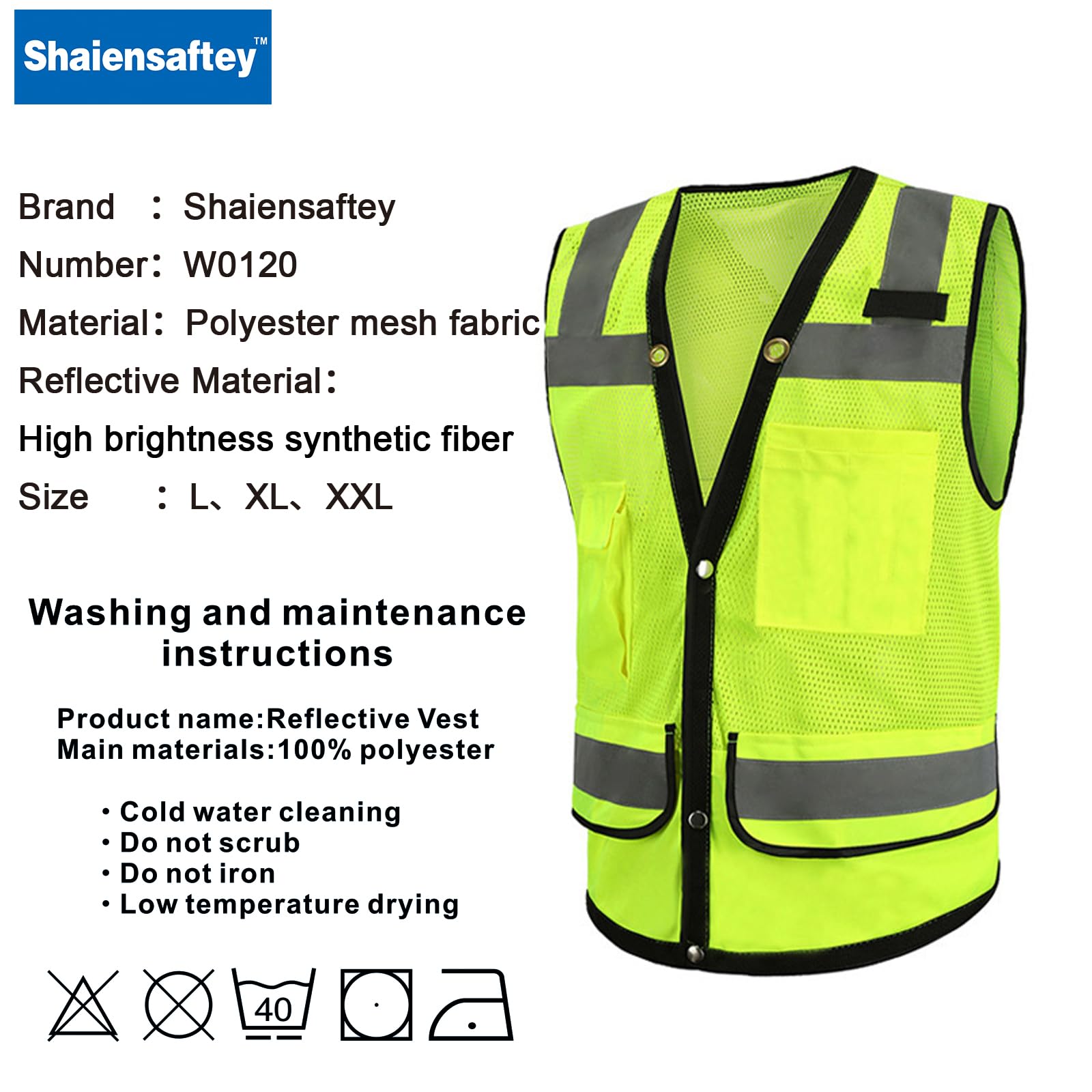 Shaiensaftey Safety Vest Breathable Mesh Reflective Vest with Pockets, High Visibility Construction Work Vest for Worker Driver, ANSI/ISEA Compliance