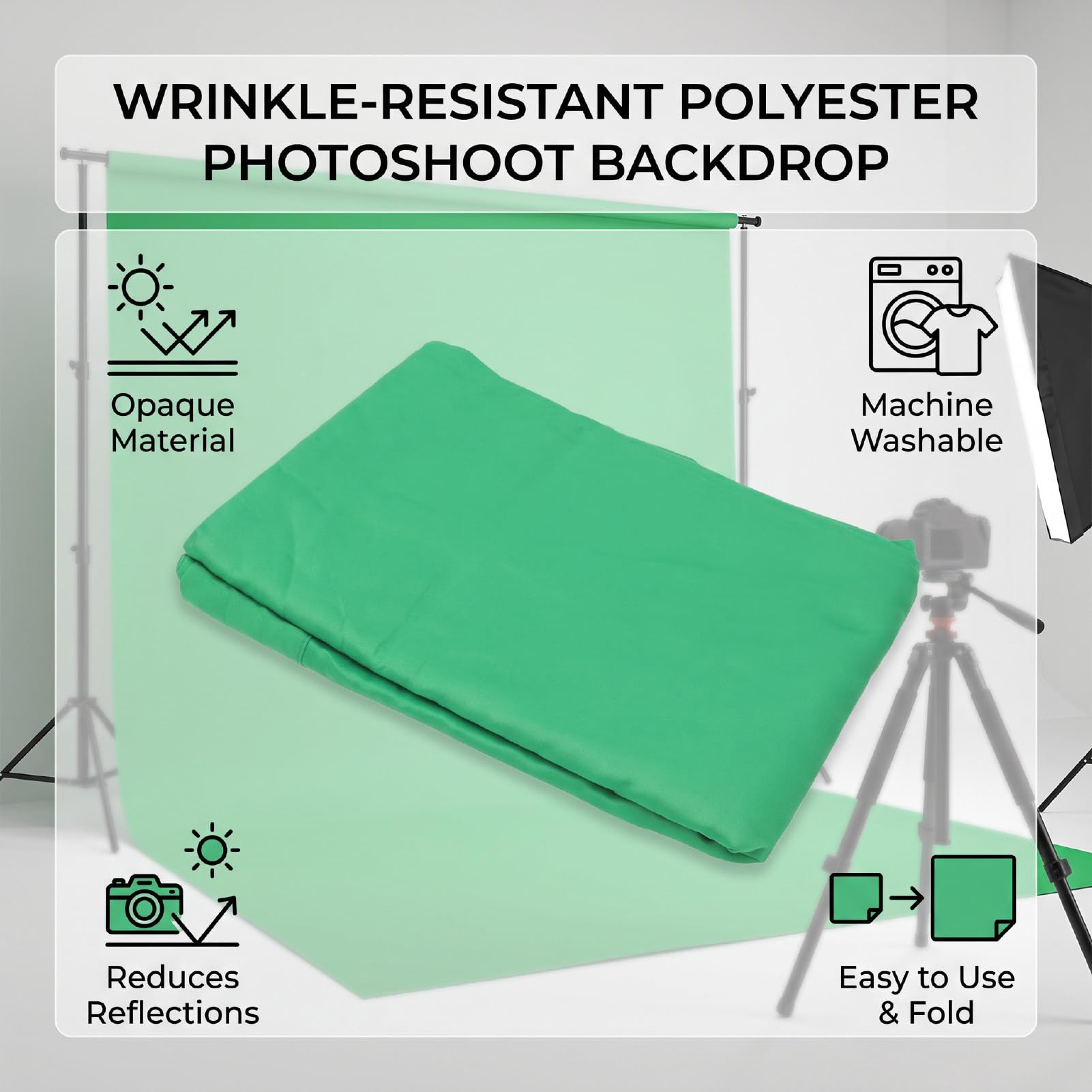 Sfondo Fotografico Pieghevole, Fondale Opaco in Poliestere (GREEN) | Fondale Fotografico in Poliestere, per Ritratti e Streaming, Pronto Chroma Key