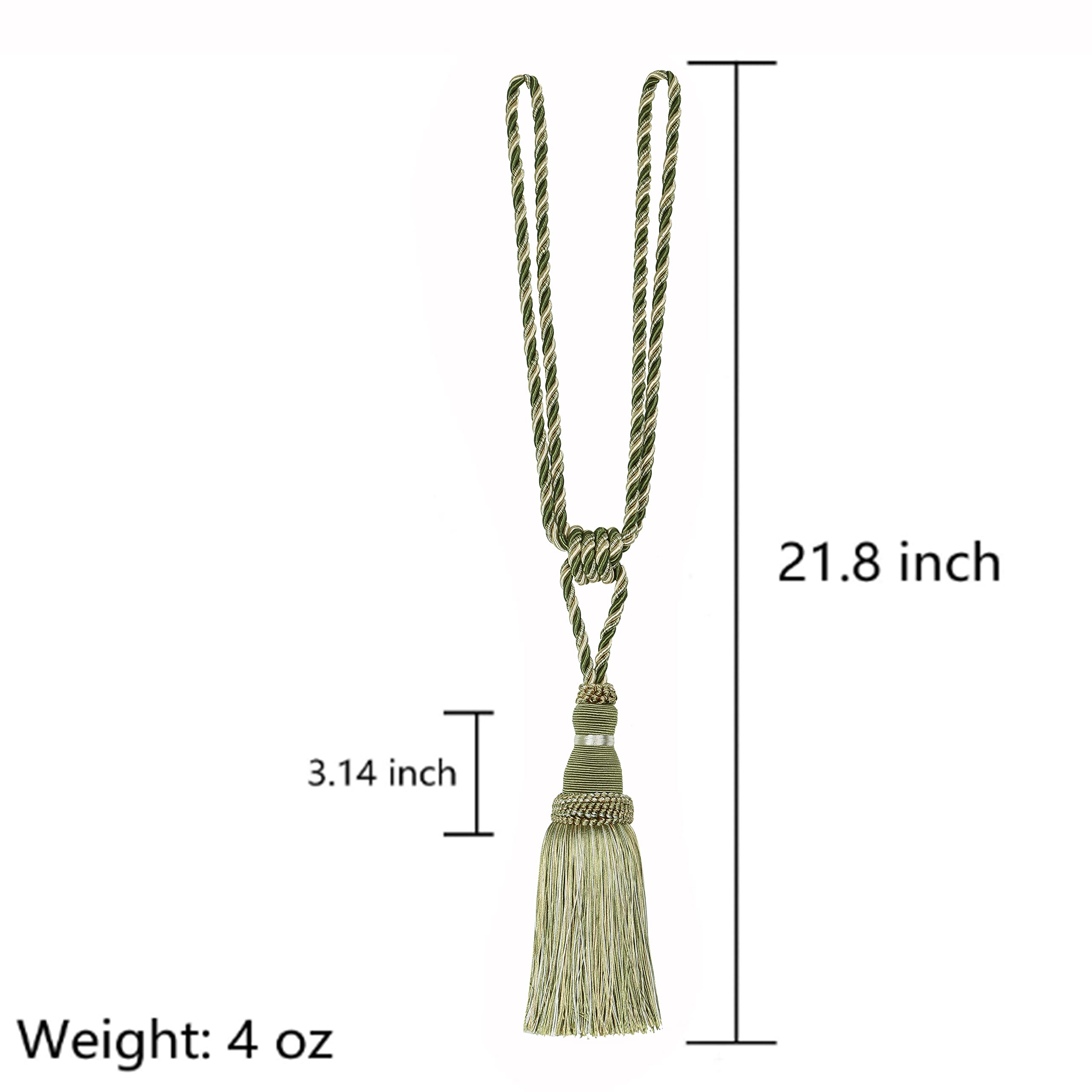 Lot de 2 embrasses décoratives pour rideau et draperie, pompons de 10 cm, 73,5 cm de largeur (CDCT), vert sauge multicolore #29 (vert sauge, vert