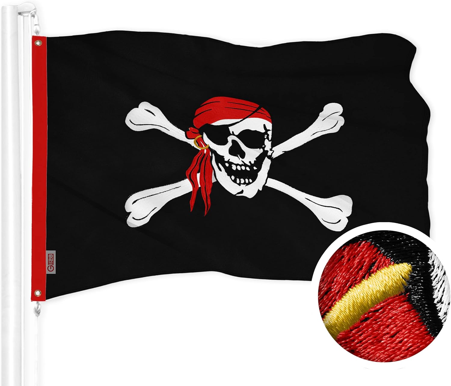 G128 Pirate Jolly Roger Red Head Scarf Flag | 3x5 Ft | ToughWeave Series Embroidered 300D Polyester | Novelty Flag, Embroidered Design, Indoor/Outdoor, Brass Grommets
