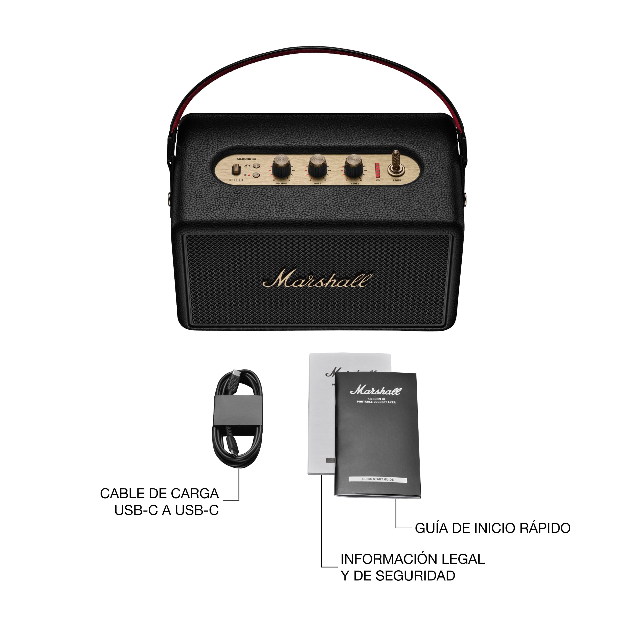 Marshall Kilburn III un Altavoz portátil con más de 50 Horas de autonomía - Negro y latón