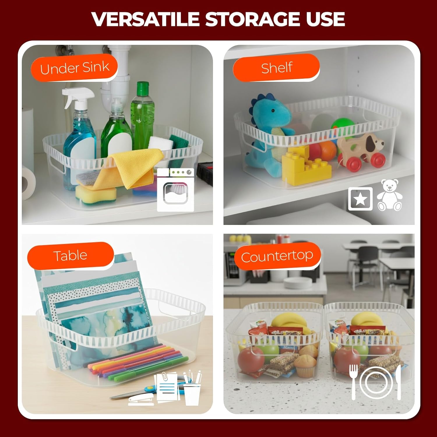 Tribello Modern Cabinet Organizers And Storage Pantry Shelf Organizer - Clear Plastic Storage Bins - (Medium - 12” X 8” X 4”)