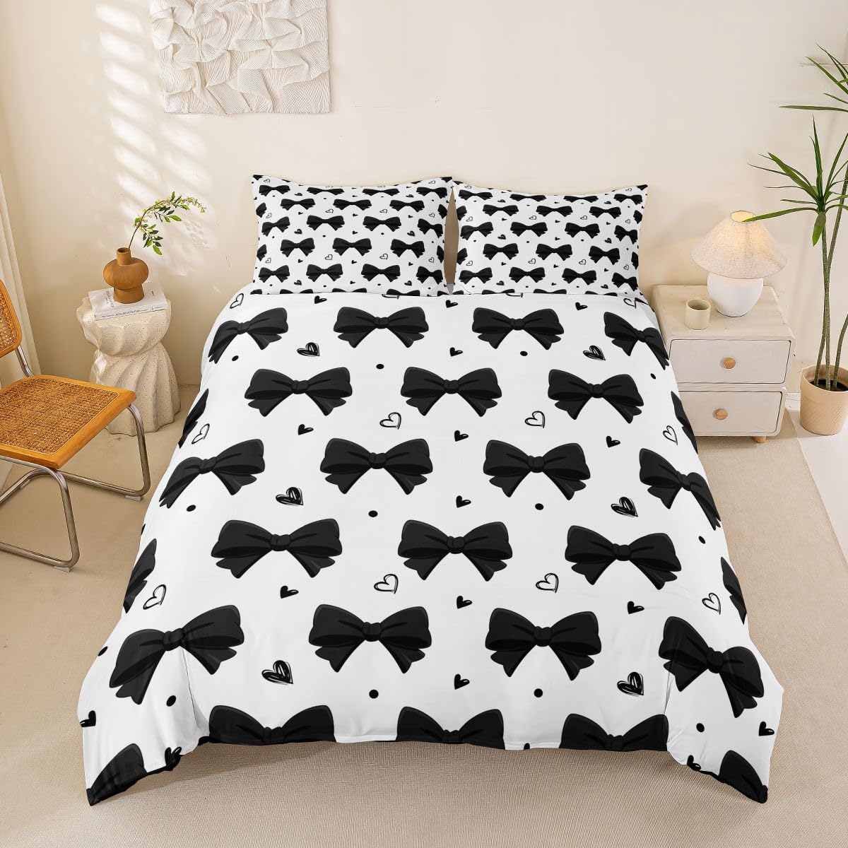 Homewish Kokarda czarna wstążka dziewczęca księżniczka król pościel marzycielski kawaii kokarda poszewka na kołdrę zestaw miłość serca poszewka na kołdrę estetyczne zestawy łóżek