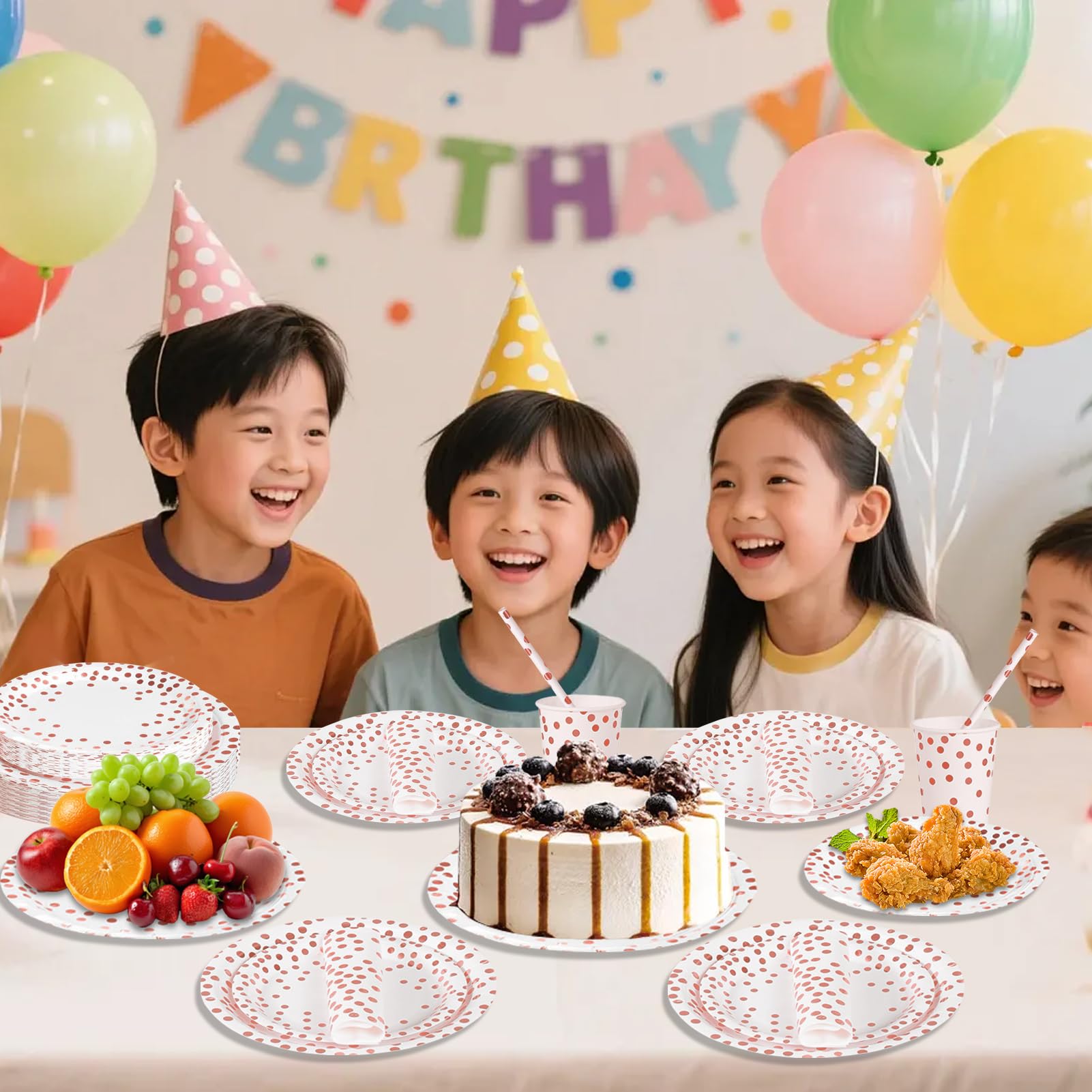 hailstones White Rose Gold Partygeschirr Kindergeburtstag 226 Stück Pappteller Mädchen Party Geschirr Set Geburtstagdeko mit Pappbecher, Pappteller, Tischdecke, Servietten und mehr 25 Gäste