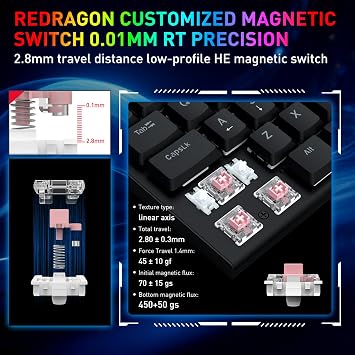 Redragon K618 HE Wired Low-Profile Rapid Trigger Magnetic Gaming Keyboard