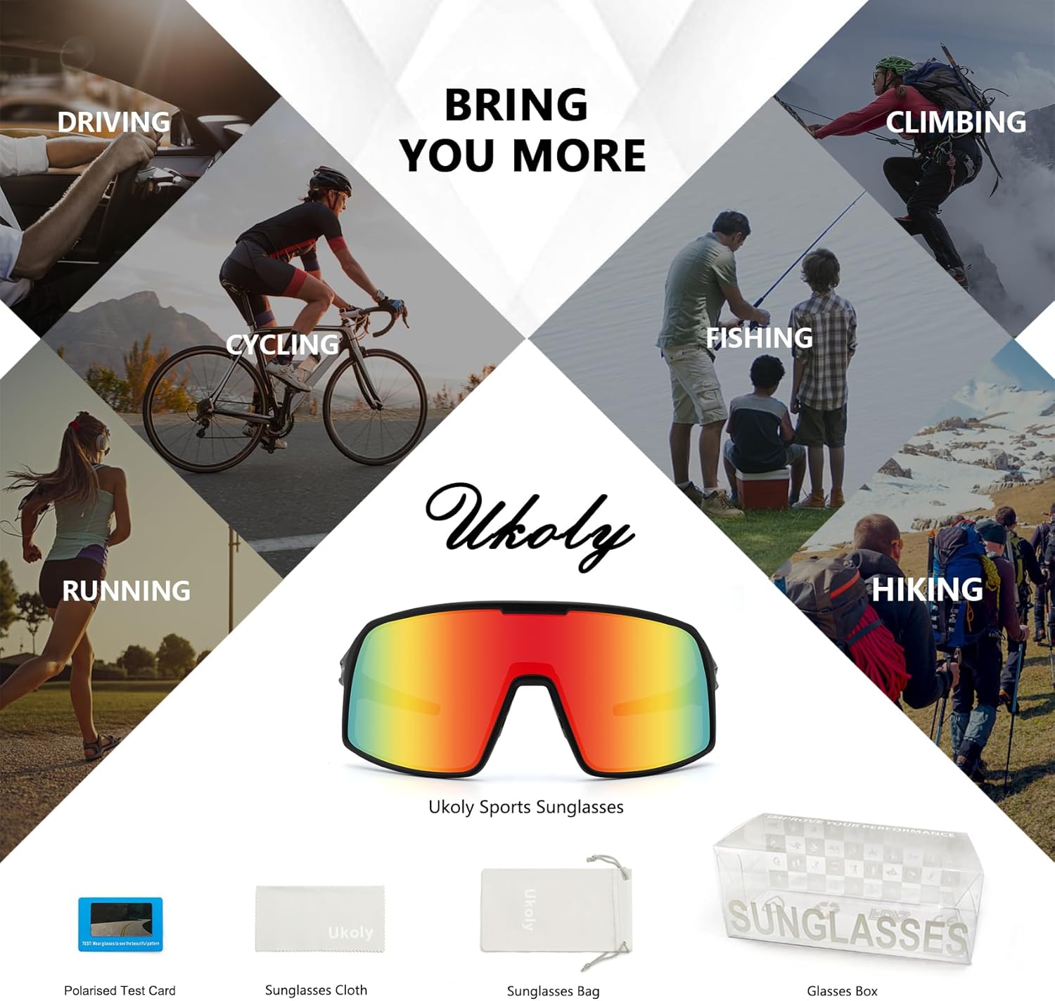 Ukoly Polarized Baseball Sunglasses for Youth Men Women,Running Cycling outdoor Sports (Black Red) - Image 6