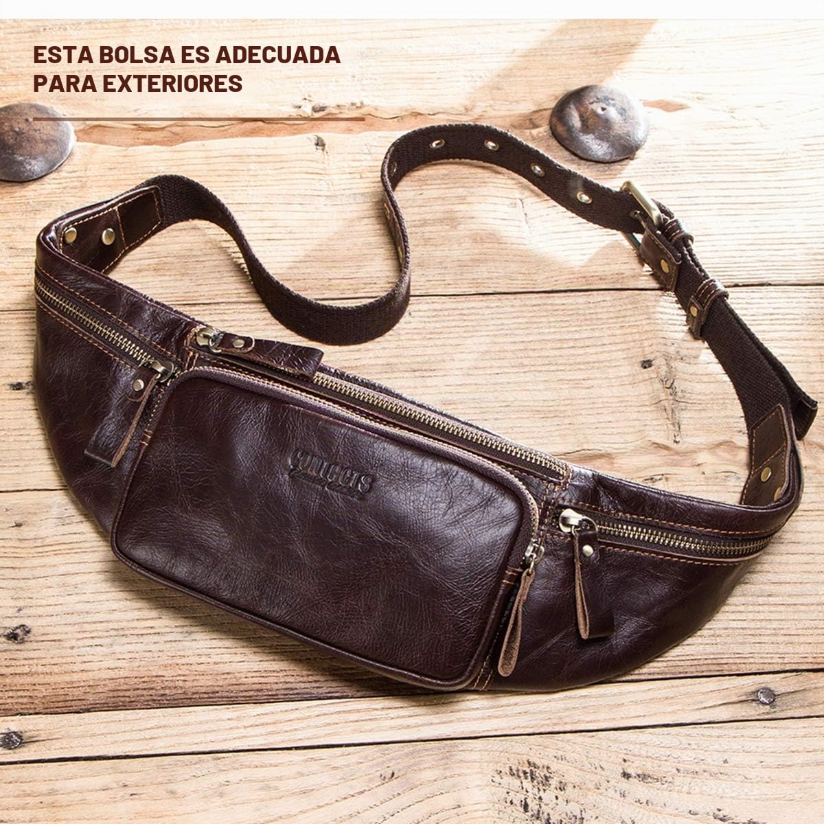 Riñonera Hombres Hombres Cuero Genuino Bolso Riñonera Multifuncional Riñonera con Cremallera Adecuado