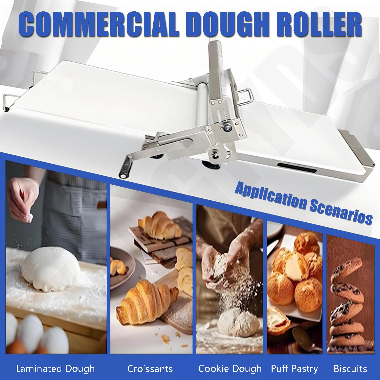 Máquina laminadora de masa plegable, equipo de panadería de acero inoxidable para pizza, cruasanes, pastelería y fondant con grosor ajustable