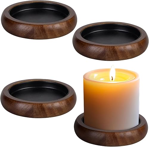 Juego de 4 portavelas para velas de pilar, portavelas de madera de granja, soporte de vela de madera rústica, bandeja de velas decorativa para sala
