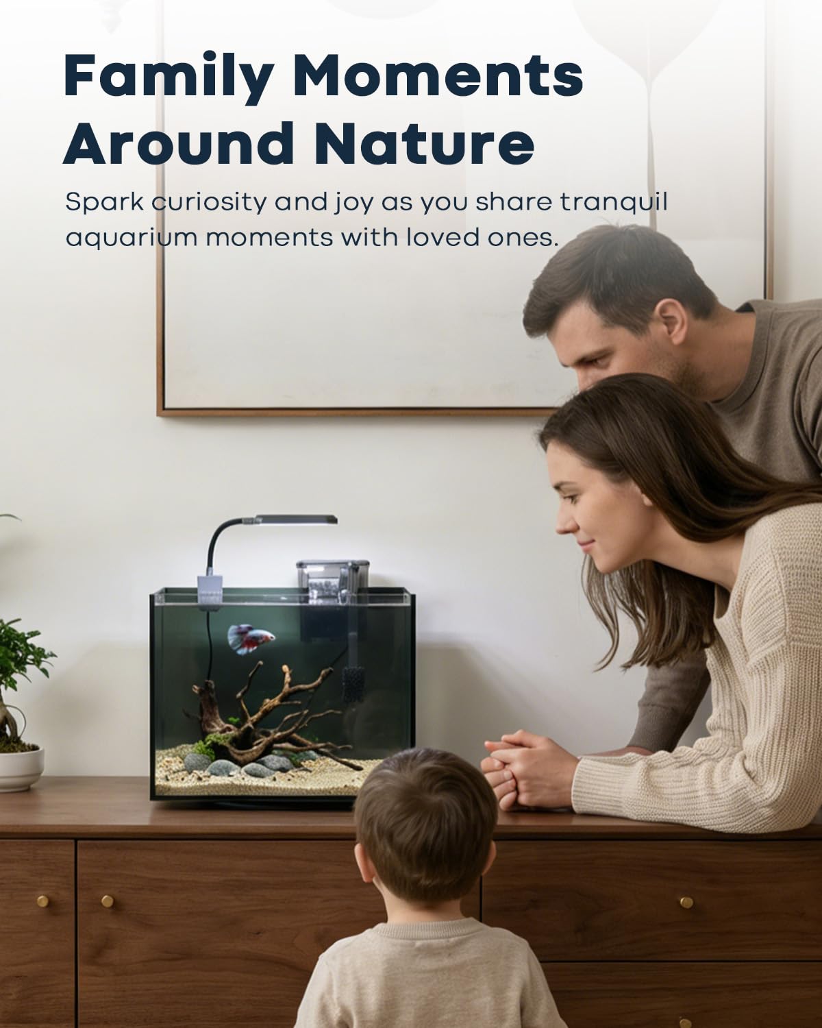 Glas-Aquarium-Set, Starter-Set mit Heizung, Wasserpumpe, Reinigungsfilter, helles Licht, Felsen, Kies, Reinigungswerkzeug, auslaufsicher, klar, randlos, Schreibtisch, platzsparend, Betta-Fische