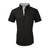Mens Dress Shirts 4-Way Stretch Wrinkle Free Regular Fit Short Sleeve Men Button Down Shirt