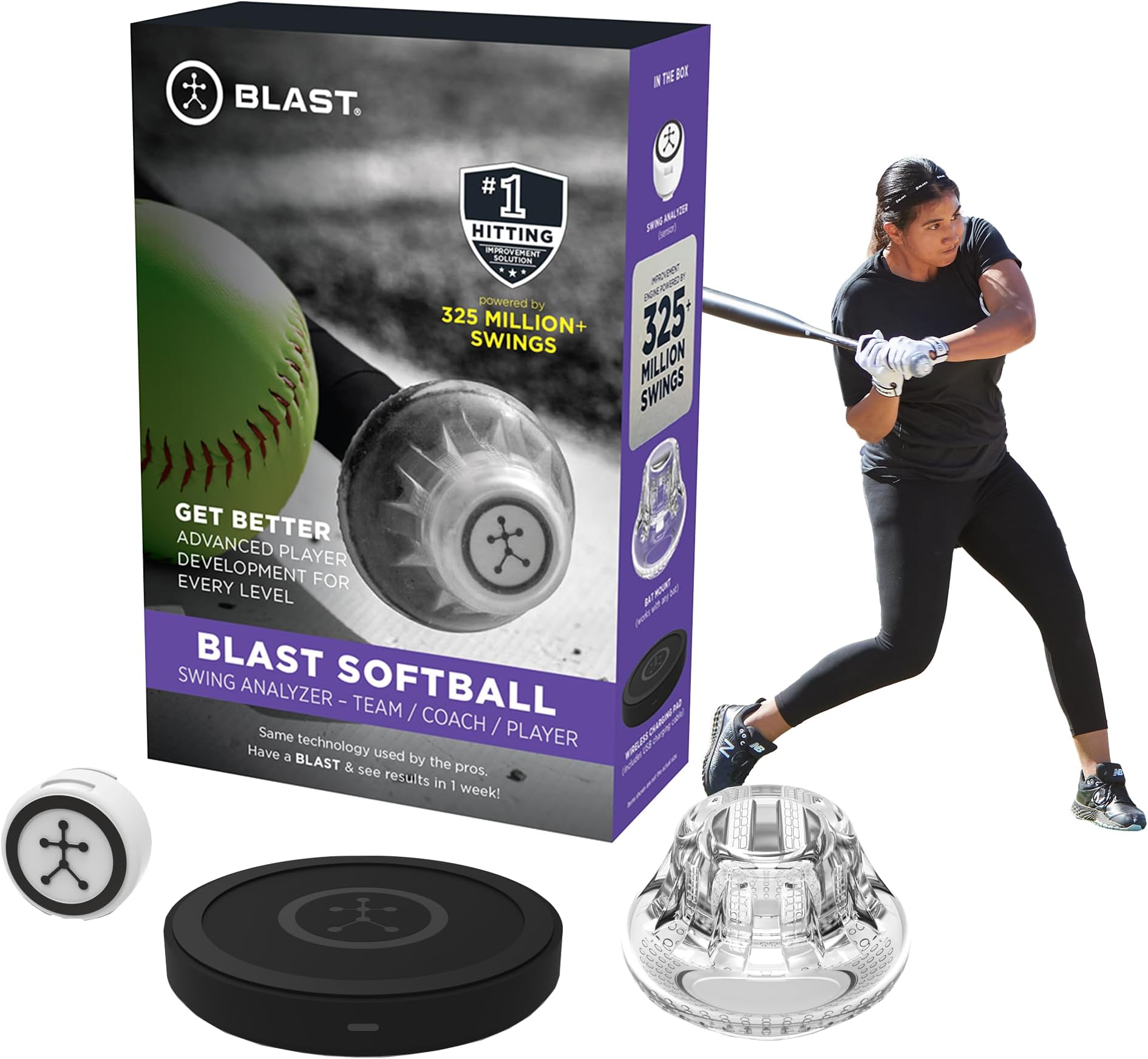 - Blast Motion Softball Swing Analyzer - Improve Your Swing at Every Level - Batting Trainer - Real-time Feedback, Swing Metrics, Video Capture Highlights, Track Performance (GEN3 Sensor)
