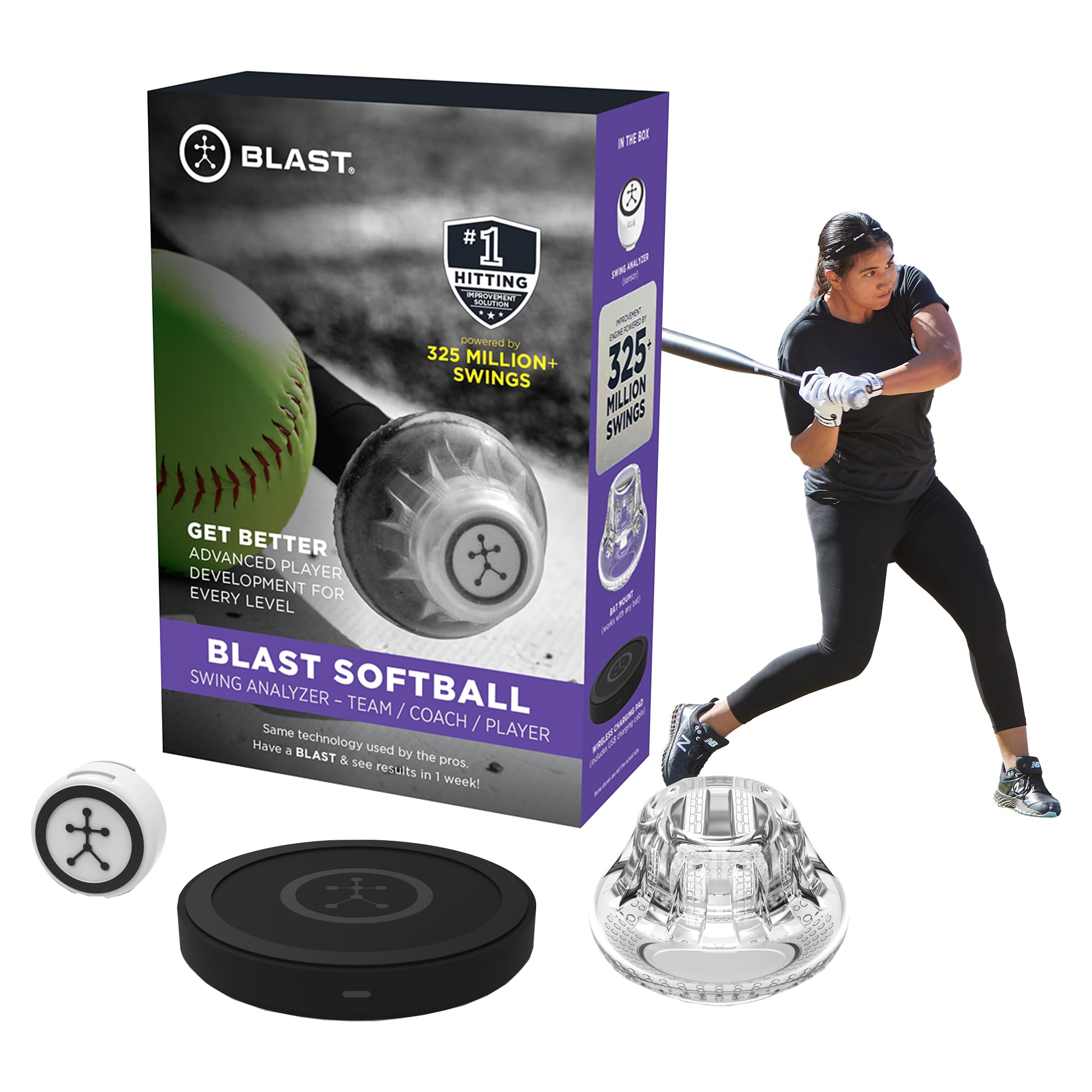Blast Motion Softball Swing Analyzer - Improve Your Swing at Every Level - Batting Trainer - Real-time Feedback, Swing Metrics, Video Capture Highlights, Track Performance (GEN3 Sensor)