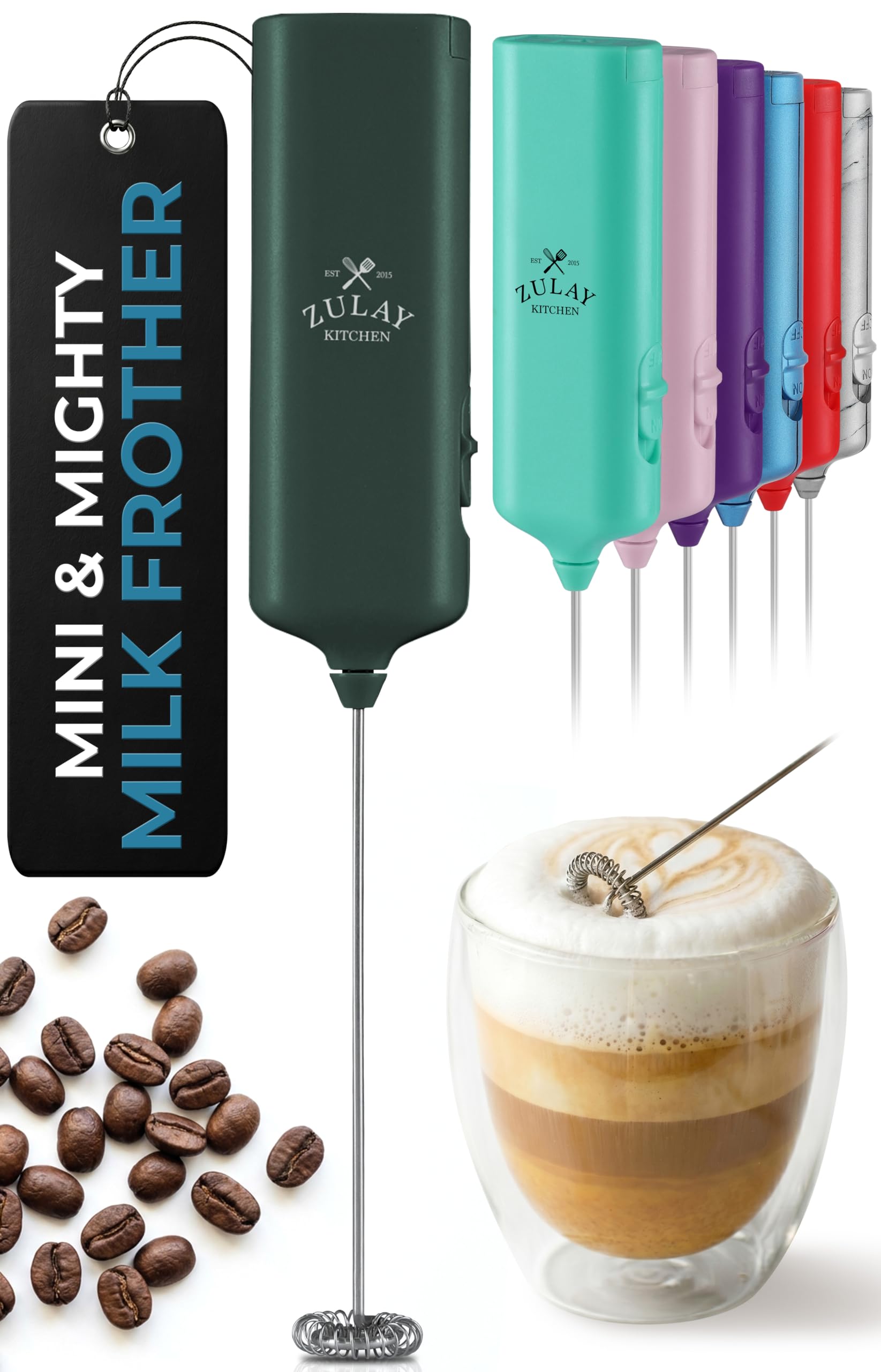 Mini &amp; Mighty Milk Frother Wand – Powerful Handheld Coffee Frother, Battery Operated Drink Mixer – Compact Pocket Size – Detachable Whisk for Latte, Cappuccino, Matcha, Hot Chocolate