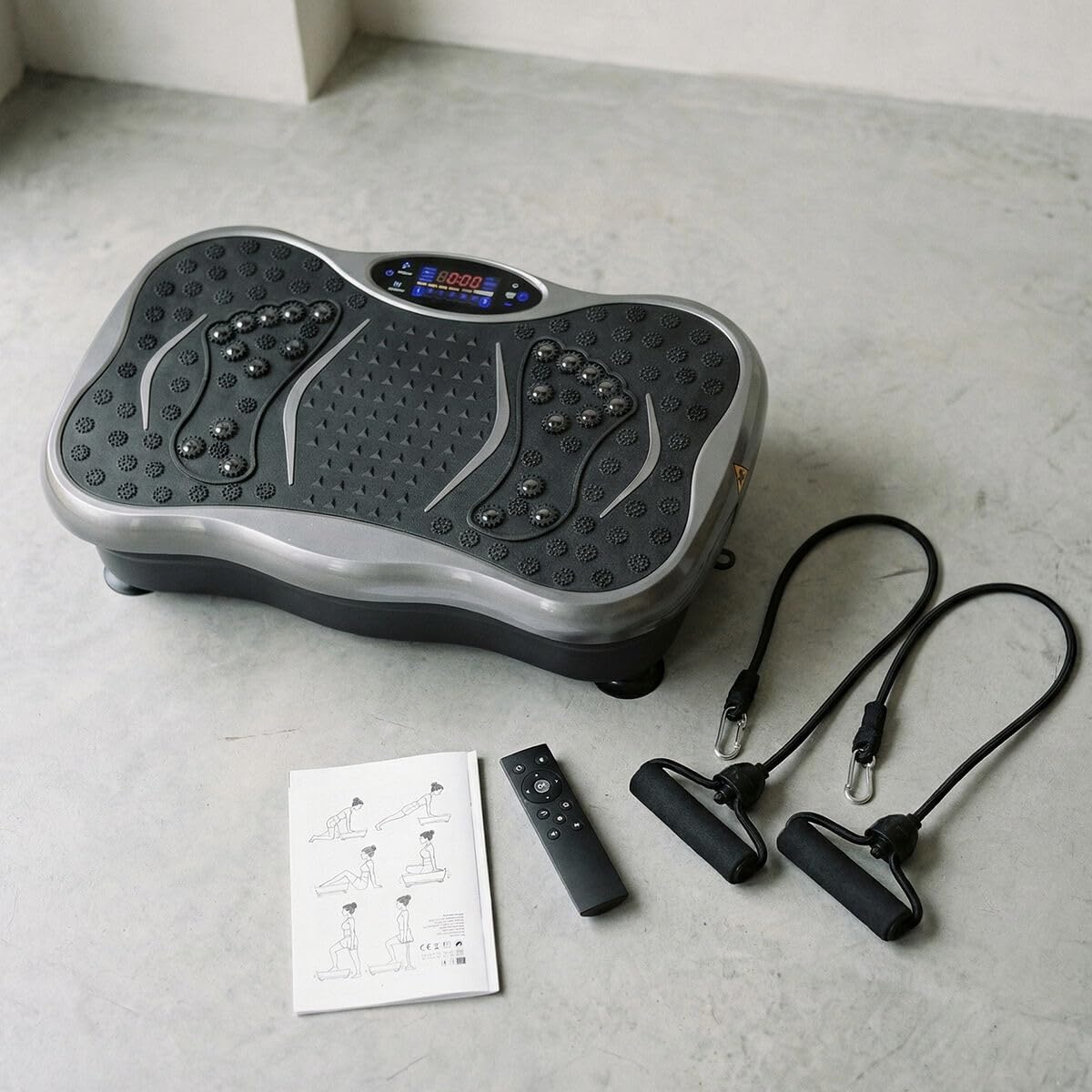 Piattaforma Vibrante Fitness Musicale + Bande di Resistenza, 99 Livelli Intensità, 5 Programmi, Altoparlante Bluetooth, Telecomando, Schermo LCD, Piattaforma Oscillante 150 kg
