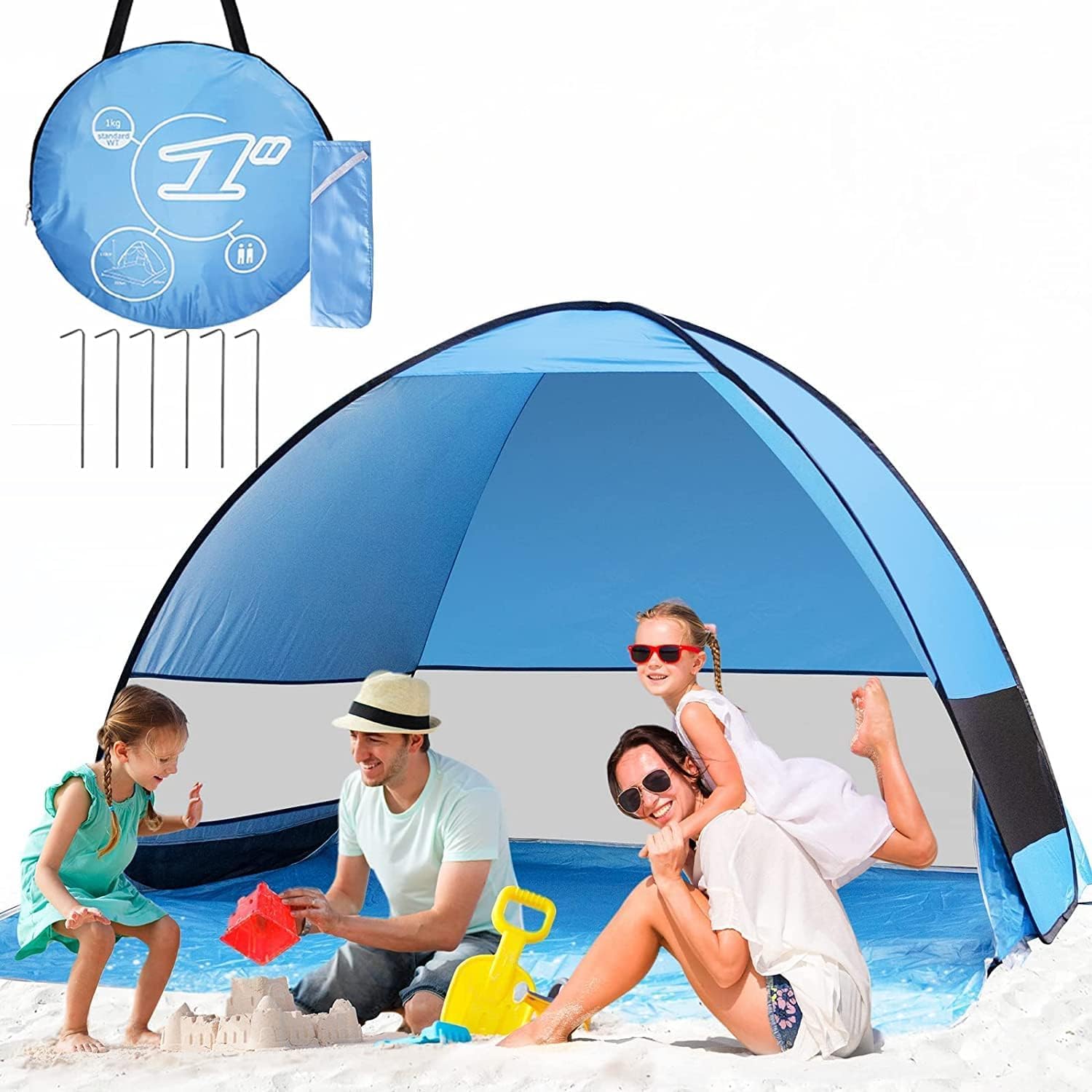 Tenda da spiaggia CHWUYI, portatile, extra leggera, automatica, UPF 50+, per 3-4 persone, ideale per spiaggia, campeggio, escursioni, giardino
